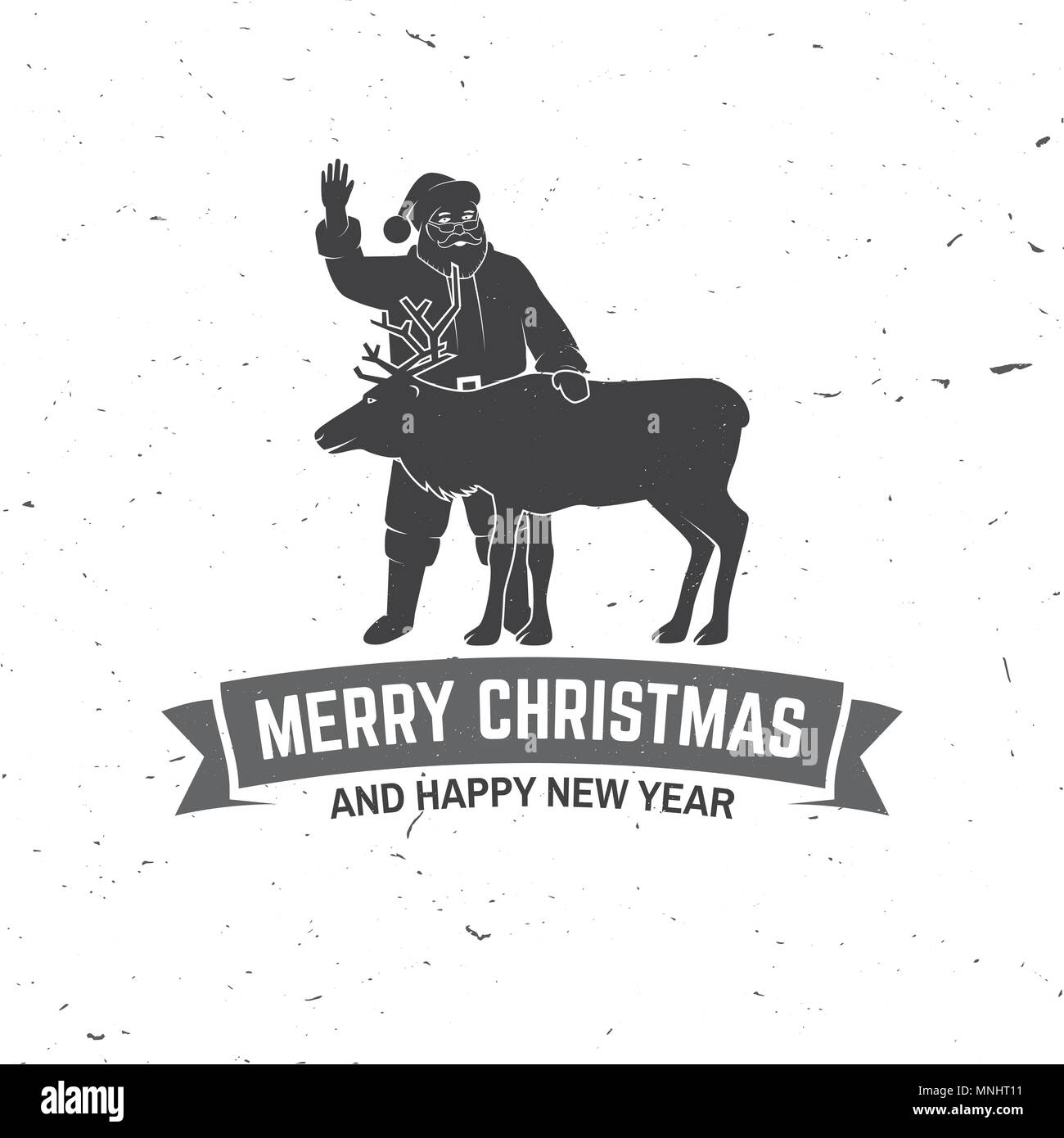 Joyeux Noël et Bonne Année modèle rétro avec le Père Noël et le cerf d'ossature. Vector illustration. Félicitations pour la conception de noël, cartes d'inv Illustration de Vecteur