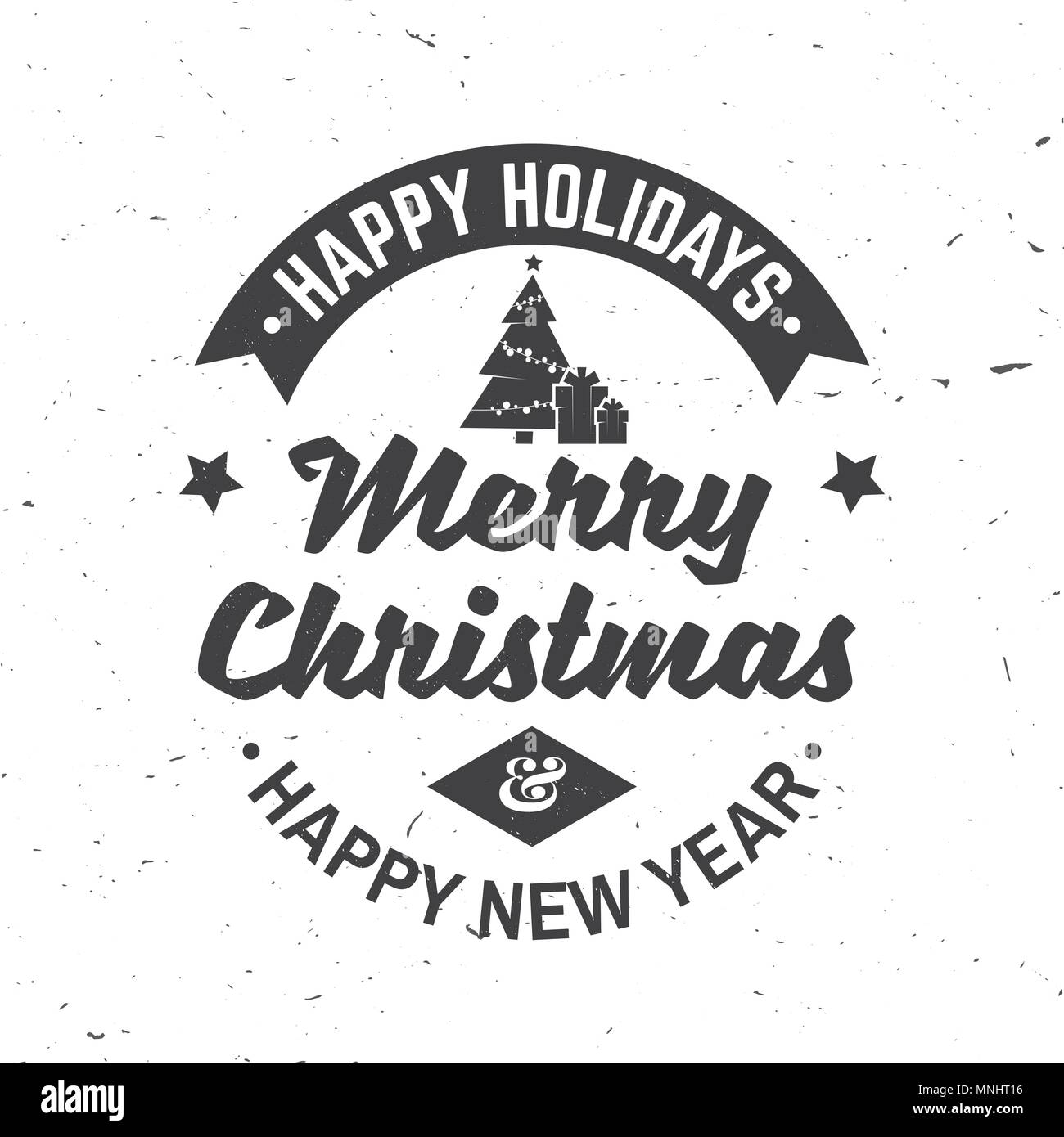 Joyeux Noël et Bonne Année modèle rétro avec arbre de Noël et cadeaux silhouette. Vector illustration. Félicitations pour la conception de noël, cartes Illustration de Vecteur