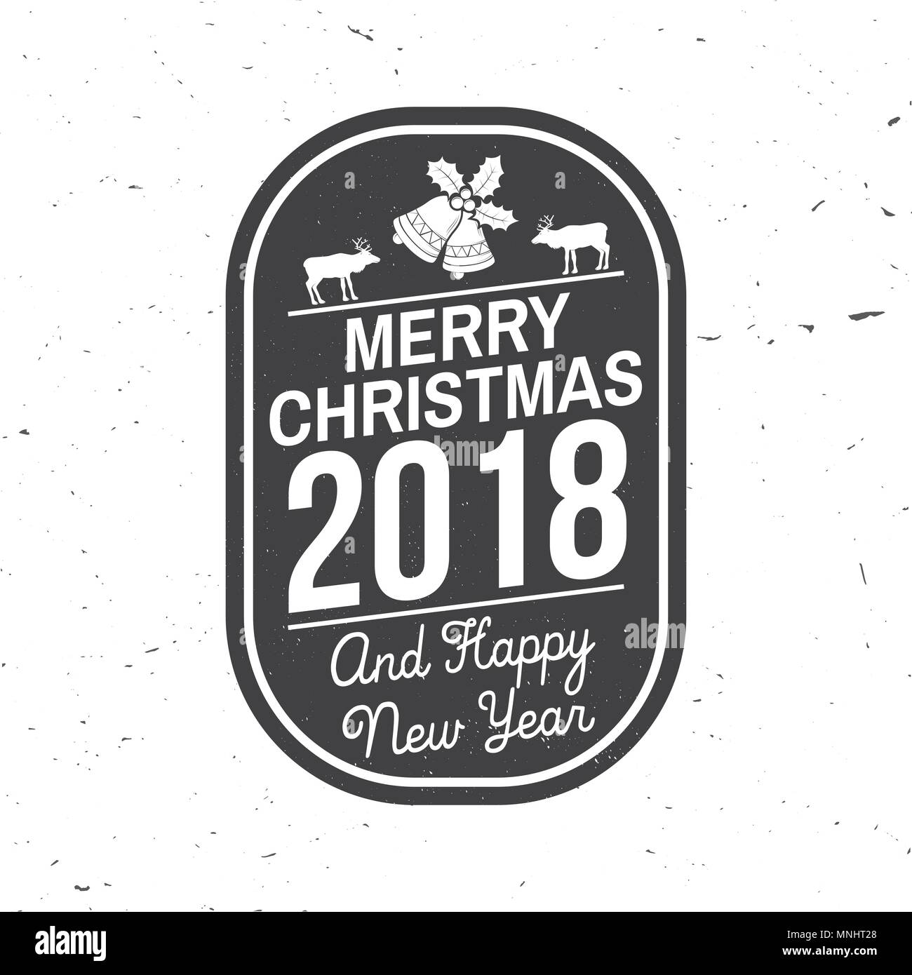 Joyeux Noël et Bonne Année 2018 Modèle rétro avec des cloches de Noël et de rennes. Vector illustration. Félicitations pour la conception de noël, cartes Illustration de Vecteur