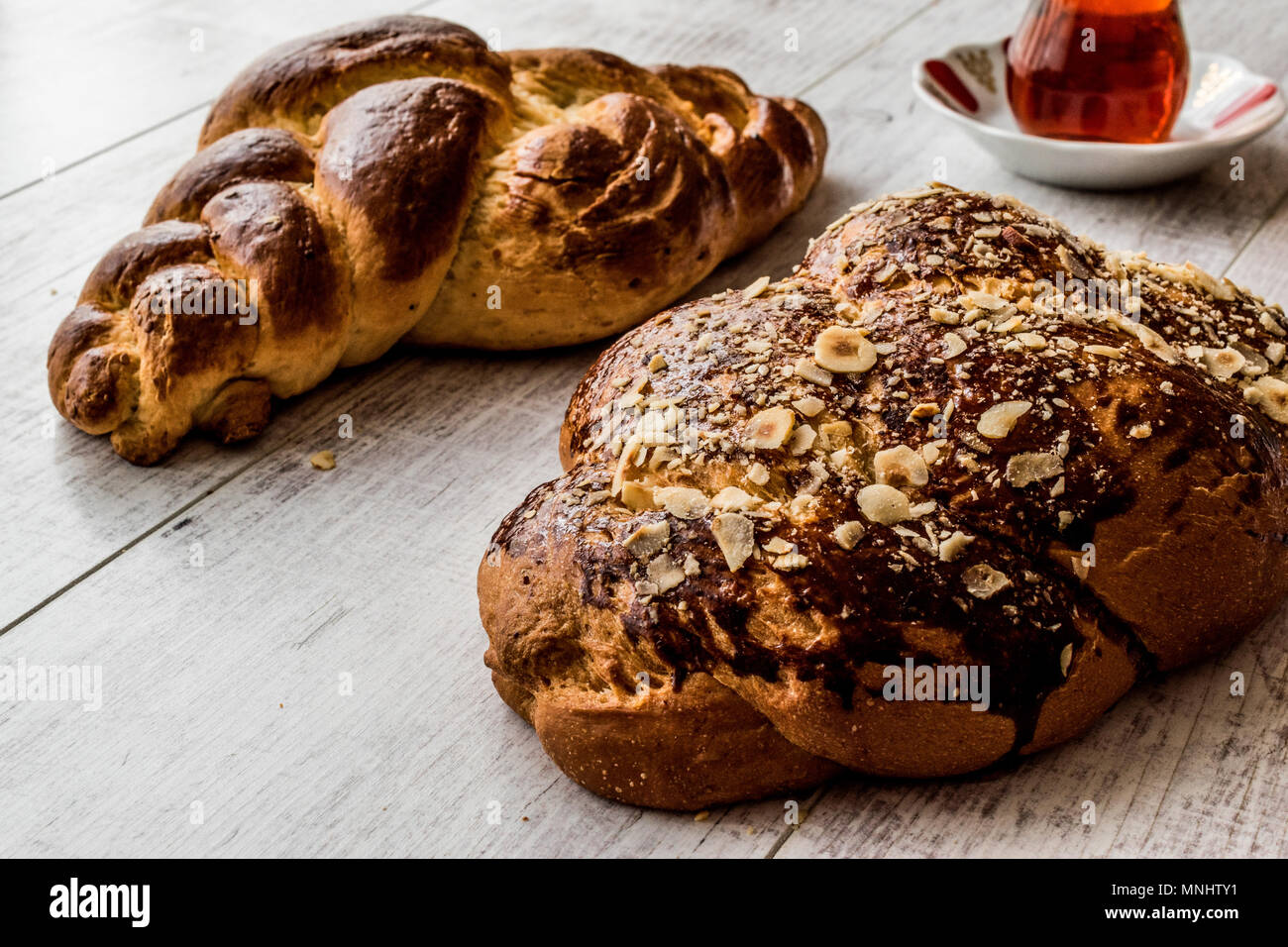 Sweet pain tressé / Paskalya Coregi Challah ou Pain pour le Shabbat. Boulangerie traditionnelle. Banque D'Images