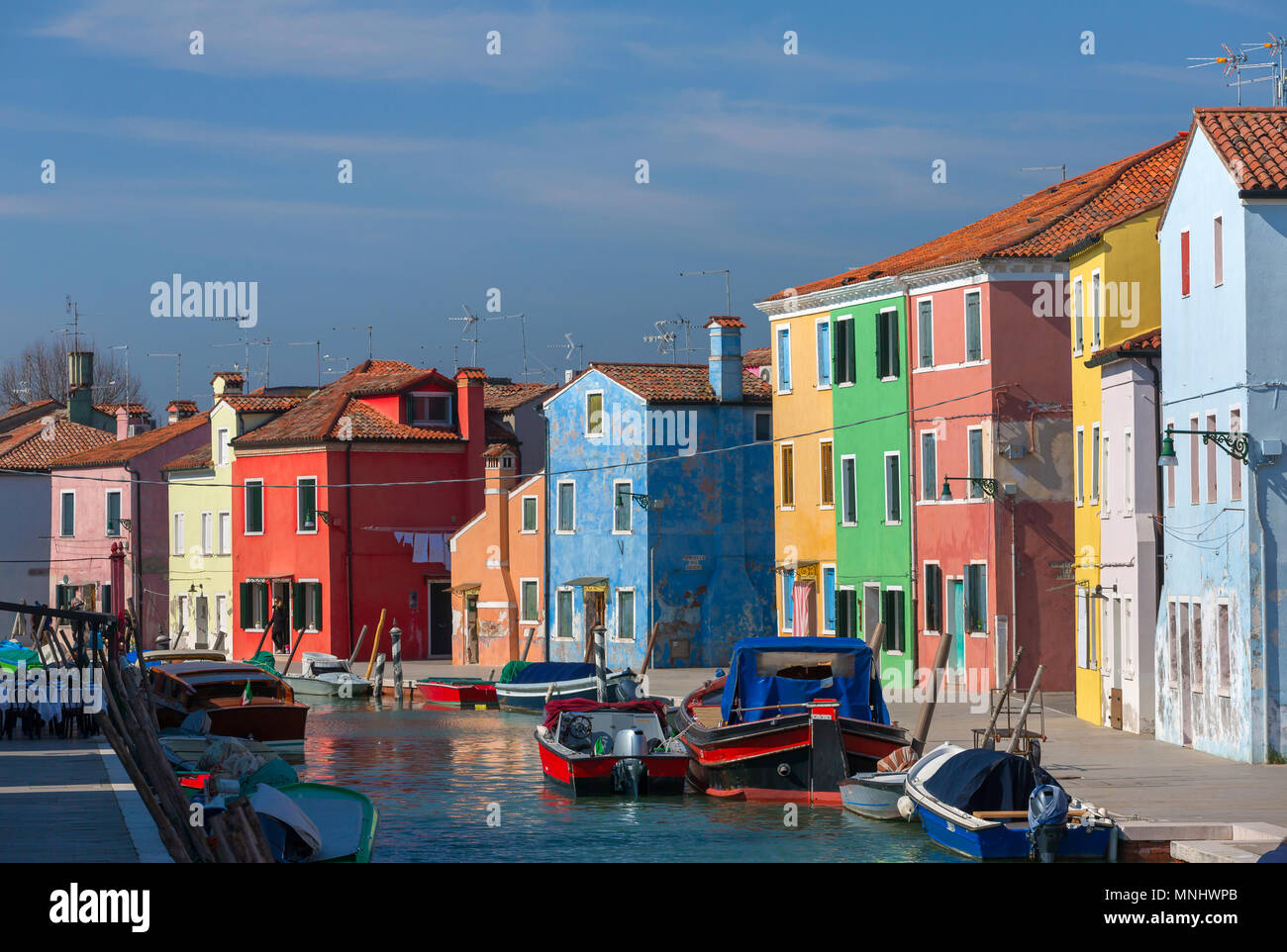 Maisons colorées de Burano, Venise, Italie. Banque D'Images