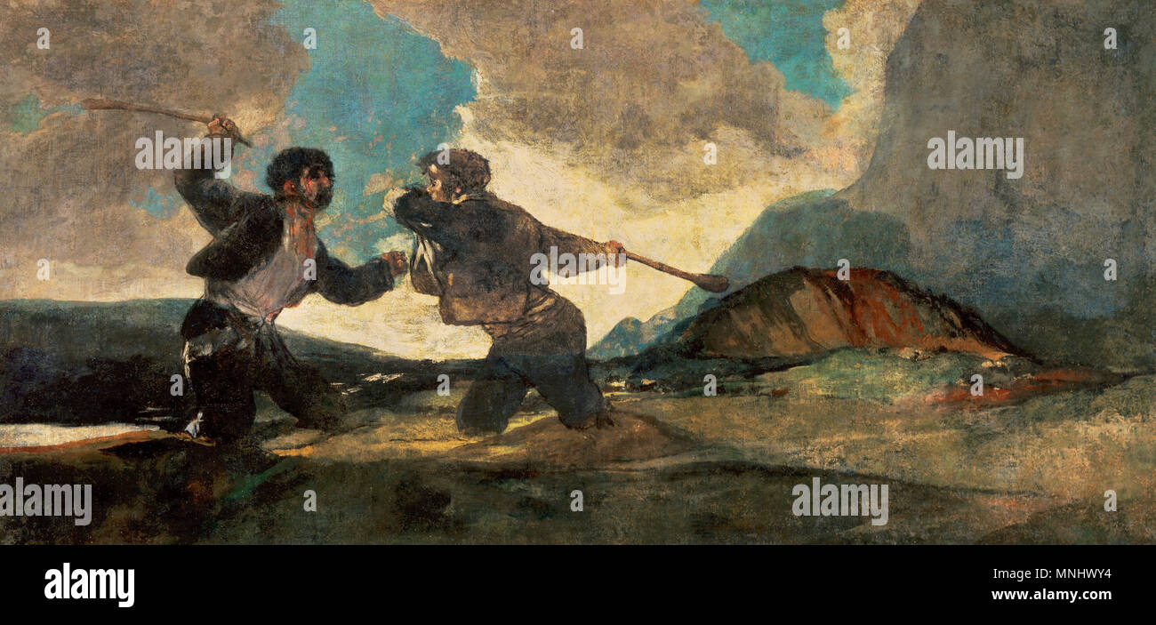 Francisco de Goya y Lucientes (1746-1828). Peintre romantique espagnol. Lutte à la Deah avec les Clubs, ch. 1820-1823. Taille : 125 x 261 cm. L'inscription de duels où les opposants ont matraqué les uns les autres à la mort. Ils ont été admis en Aragon et en Catalogne. Méthode mixte sur toile murale transférée à. Provenance : Quinta del Sordo, Madrid. Musée du Prado. Madrid, Espagne. Banque D'Images