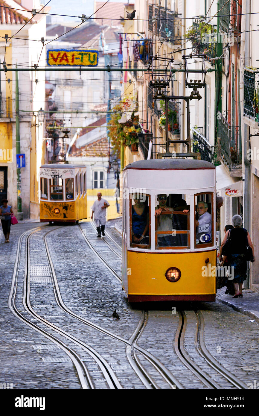 Funiculaire de Bica, Elevador da Bica ou Ascensor da Bica, Lisbonne, Portugal Banque D'Images