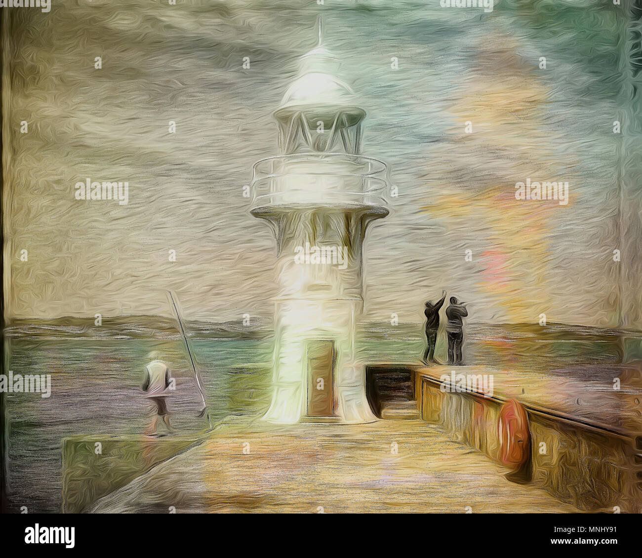 L'ART NUMÉRIQUE : le phare de brise-lames à Brixham, Devon, Royaume-Uni Banque D'Images