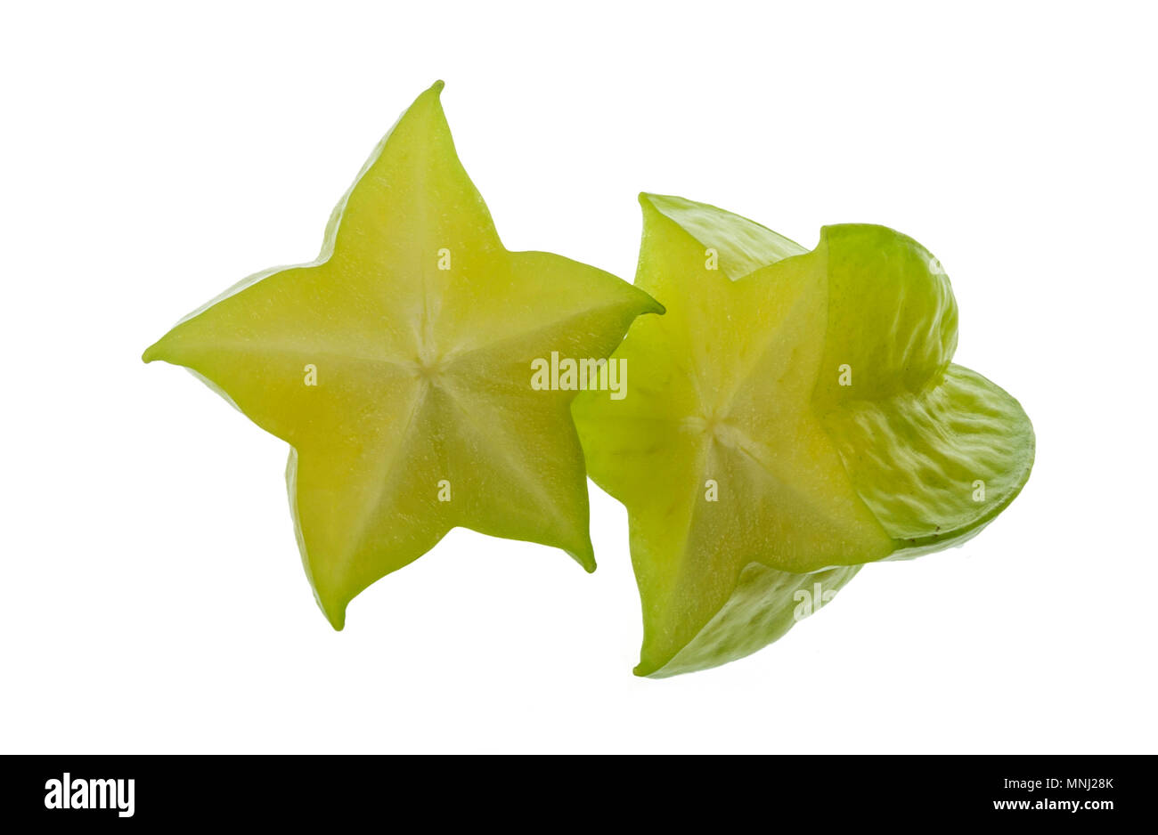 Coupe d'une carambole ou carambole, fruit de l'Averrhoa carambola, un arbre originaire d'Indonésie, Asie du Sud et Pacifique Sud. Banque D'Images