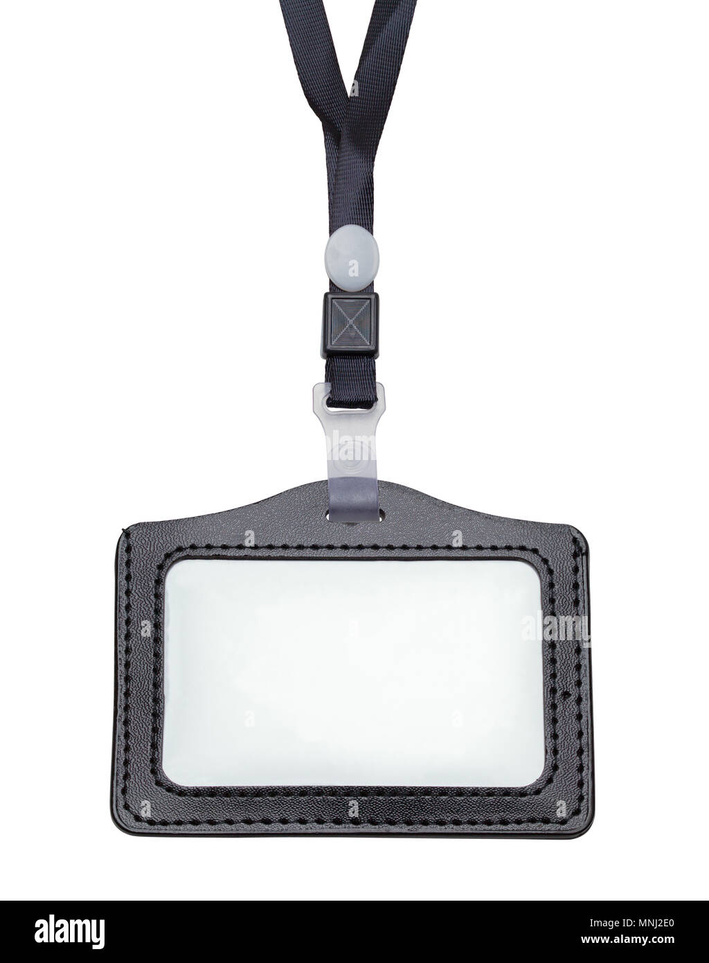 Étiquette de nom en cuir noir avec copie espace isolé sur un fond blanc. Banque D'Images