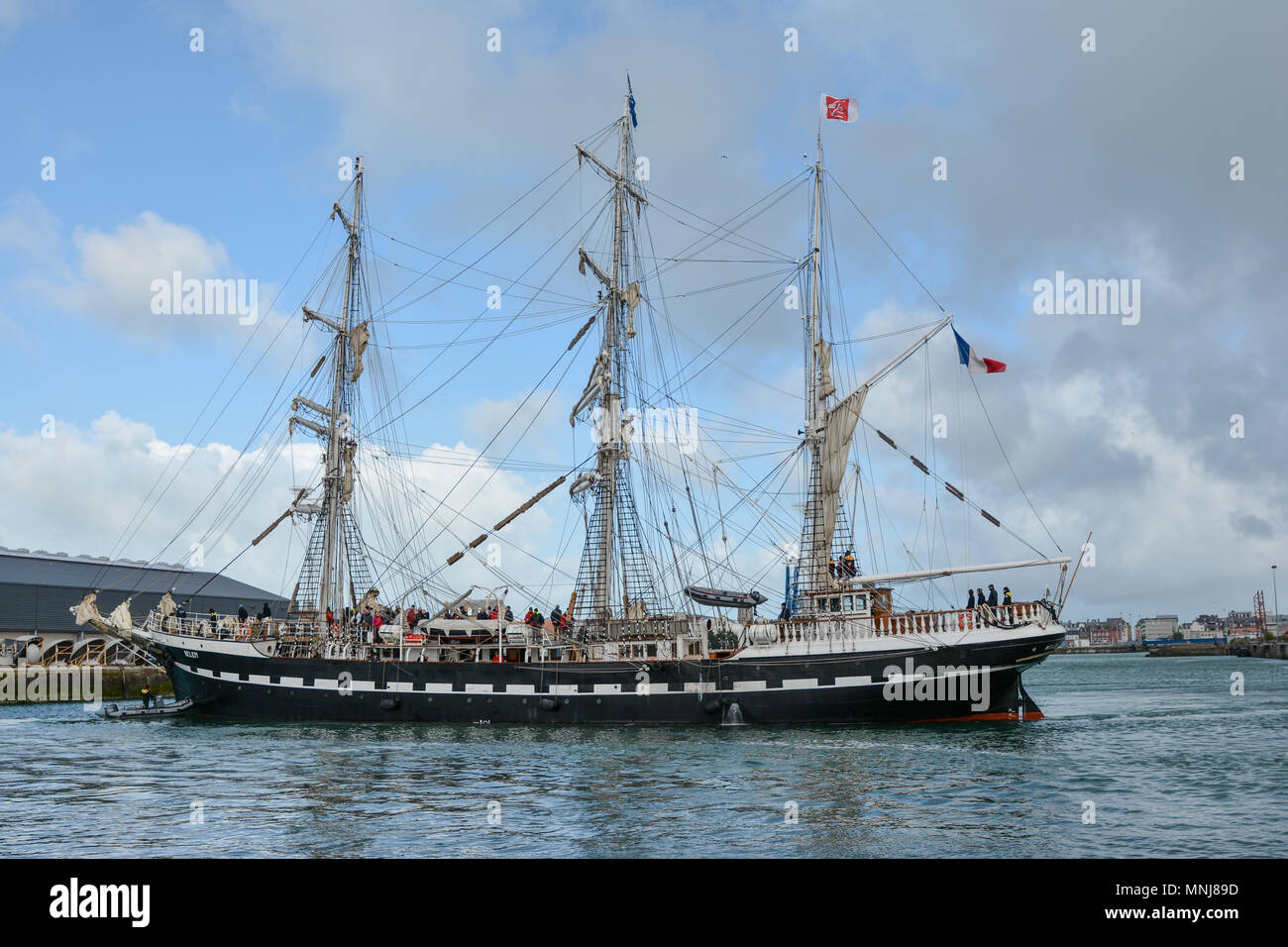 DIEPPE, FRANCE - Le 26 avril 2018 : Full rigged ship historique de Belem. Lancement : 10 juin 1896 à Nantes France Homeport Banque D'Images