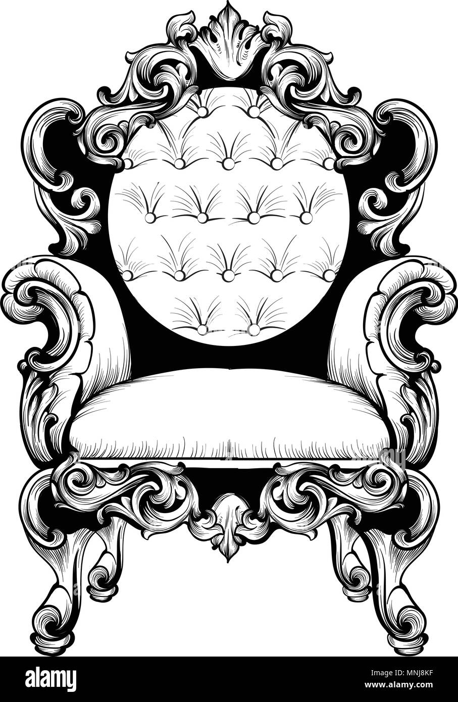 Fauteuil Baroque impériale avec ornements luxueux. Riche de luxe français vecteur structure complexe. Décoration de style victorien Royal Illustration de Vecteur