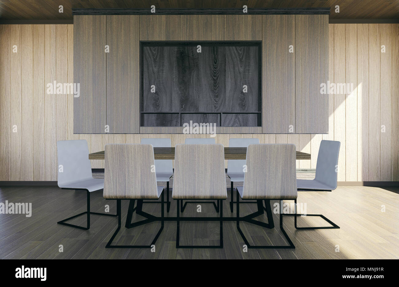 Moderne et minimaliste de l'intérieur de la salle de réunion, 3D Rendering Banque D'Images