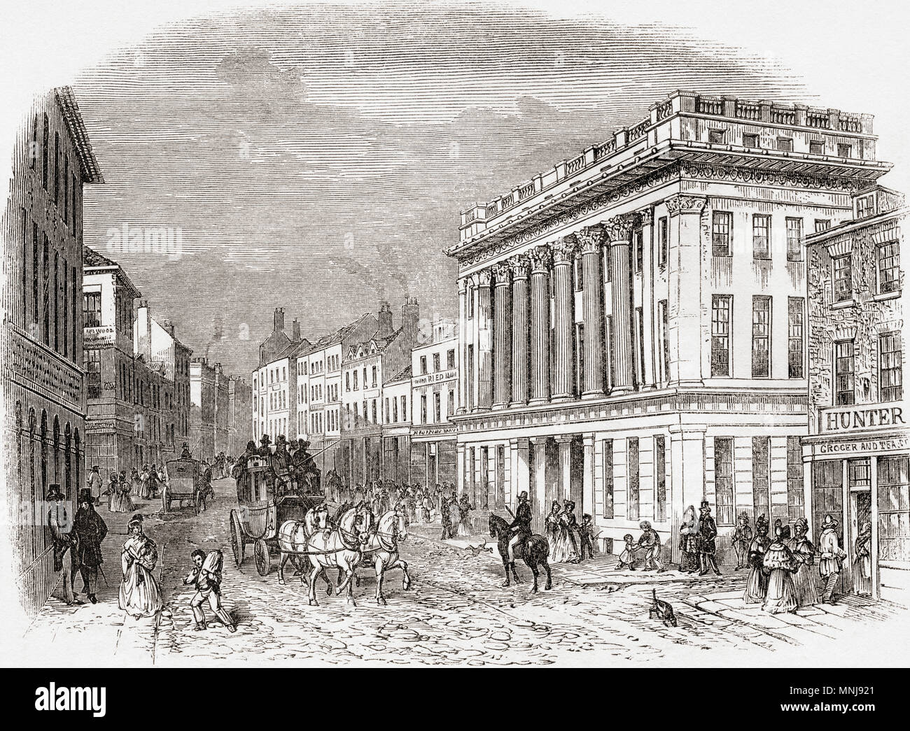 La Royal Arcade, Pilgrim Street, Newcastle-upon-Tyne, en Angleterre, qu'on voit ici au 19ème siècle, le bâtiment a été démoli en 1963. À partir de la vieille Angleterre : A Pictorial Museum, publié 1847. Banque D'Images