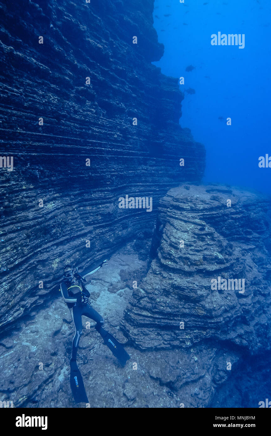 Scuba Diver, Îles Revillagigedo, l'île Socorro, Mexique, l'Océan Pacifique Banque D'Images