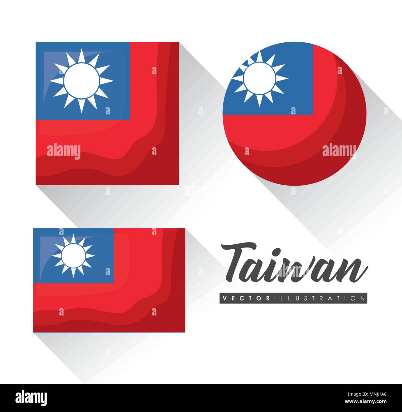 Drapeaux de Taiwan en différentes formes sur fond blanc, design coloré ...