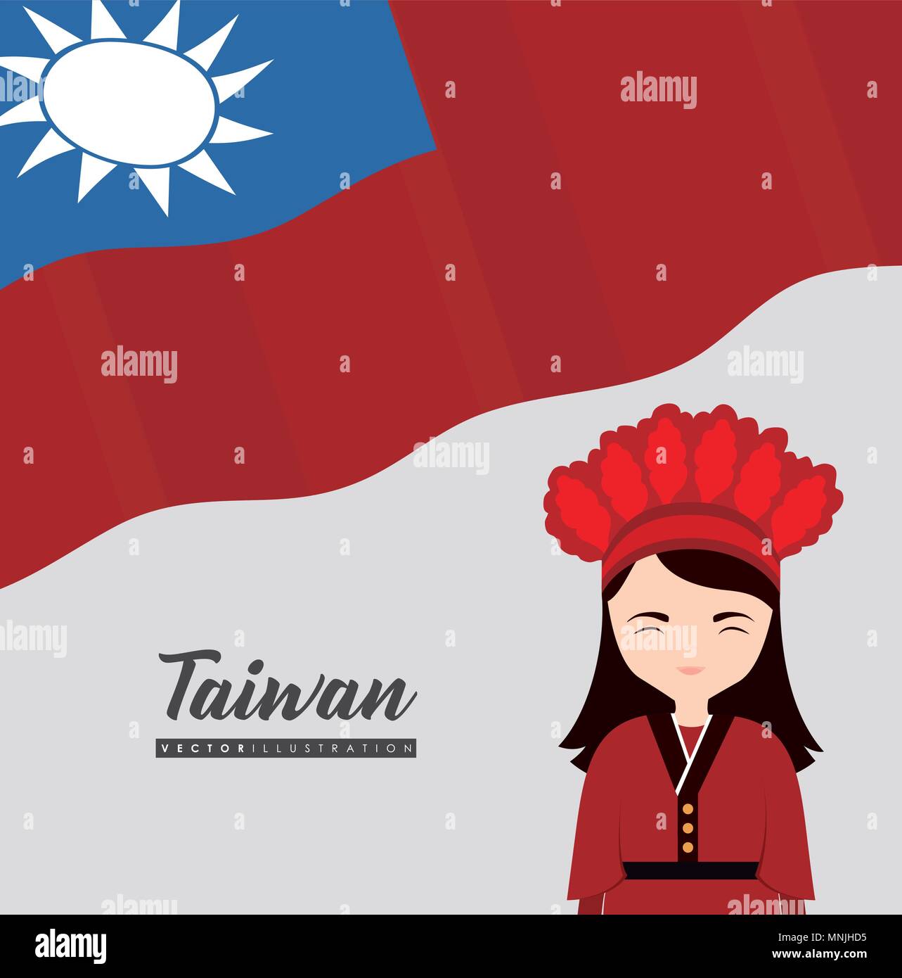 Taiwan design avec un drapeau et cartoon girl taiwan sur fond gris, design coloré. vector illustration Illustration de Vecteur