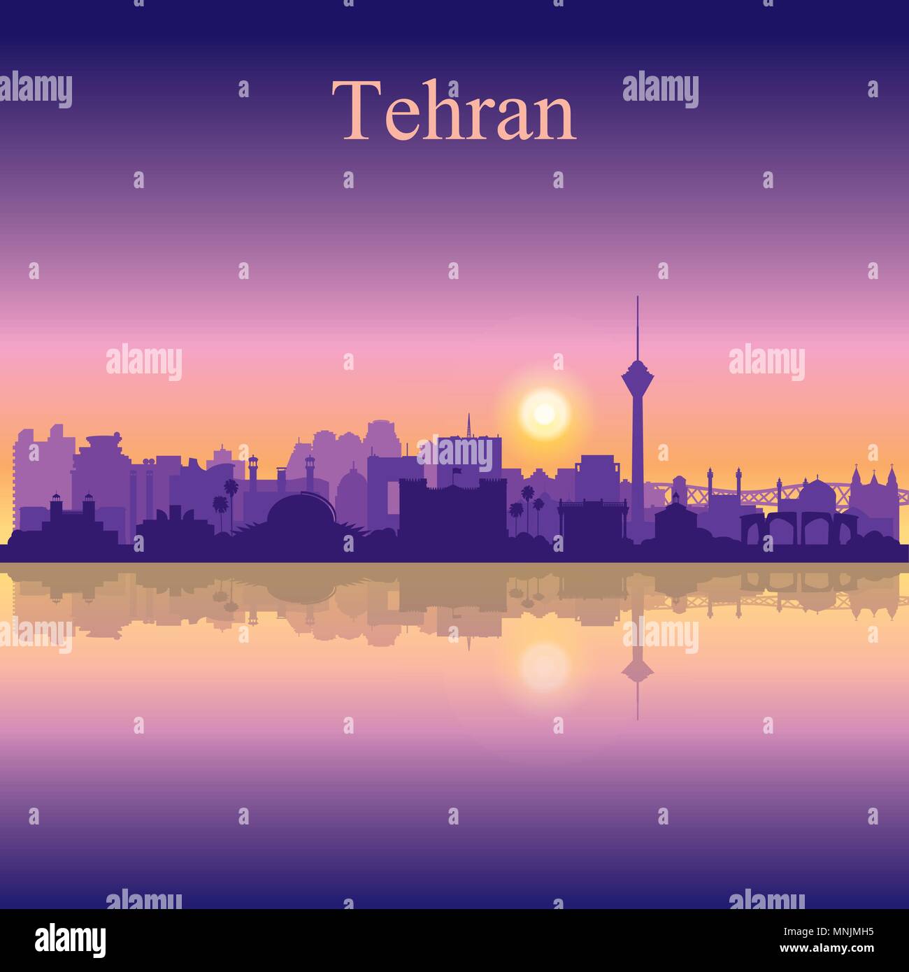 Silhouette ville de Téhéran sur fond coucher vector illustration Illustration de Vecteur