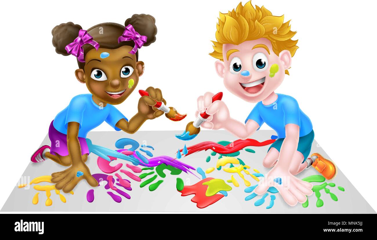 Deux enfants Peinture Illustration de Vecteur