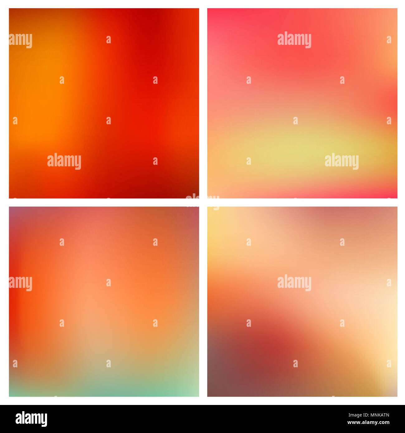 Vecteur abstrait arrière-plan flou rouge set 4 couleurs ensemble. Origines floues carrés set - ciel nuages mer océan plage de couleurs Illustration de Vecteur