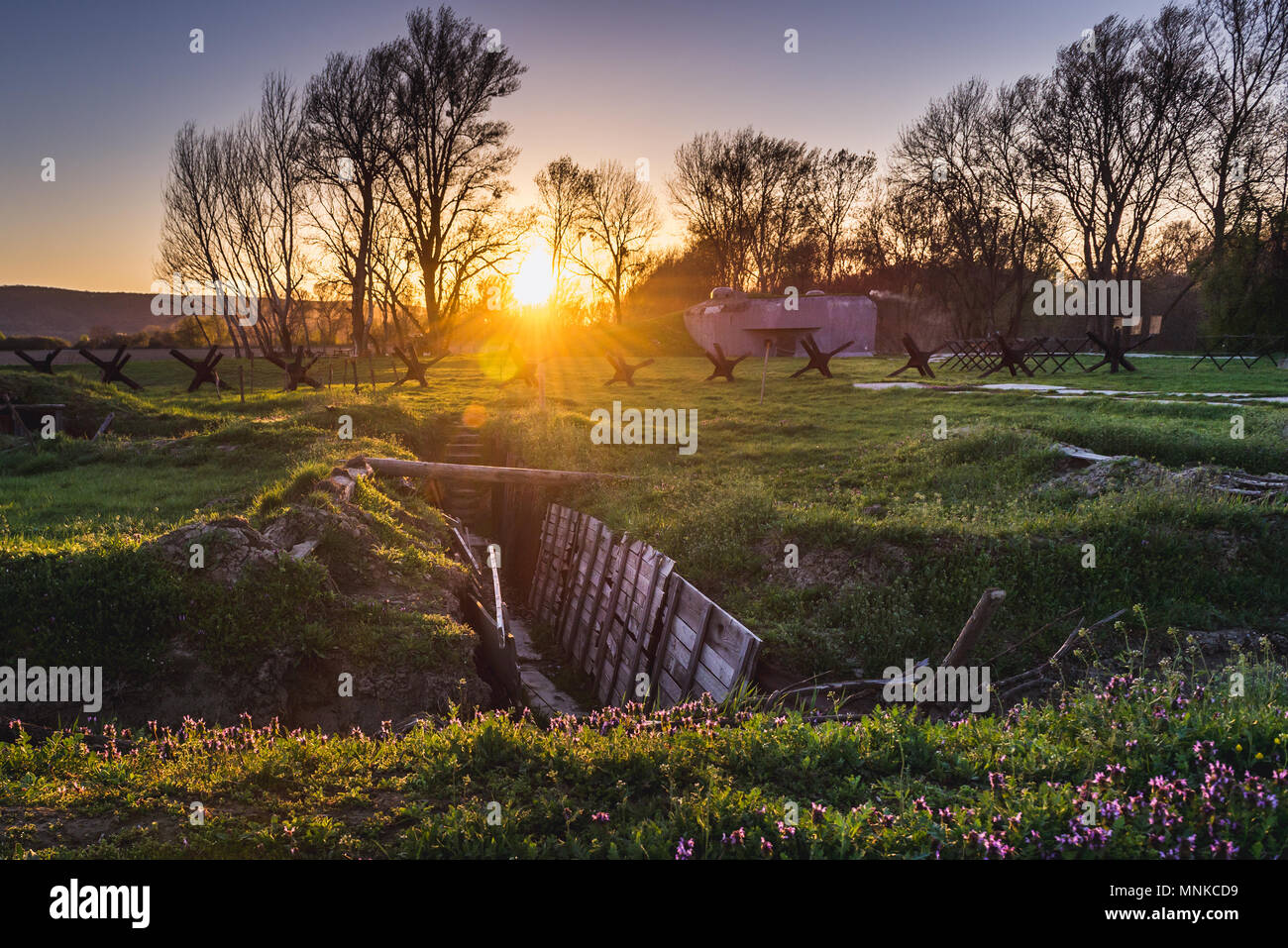 Vestiges de fortifications du rideau de fer, ancienne frontière de la Tchécoslovaquie et l'Autriche, dans la ville de Bratislava, Slovaquie Banque D'Images