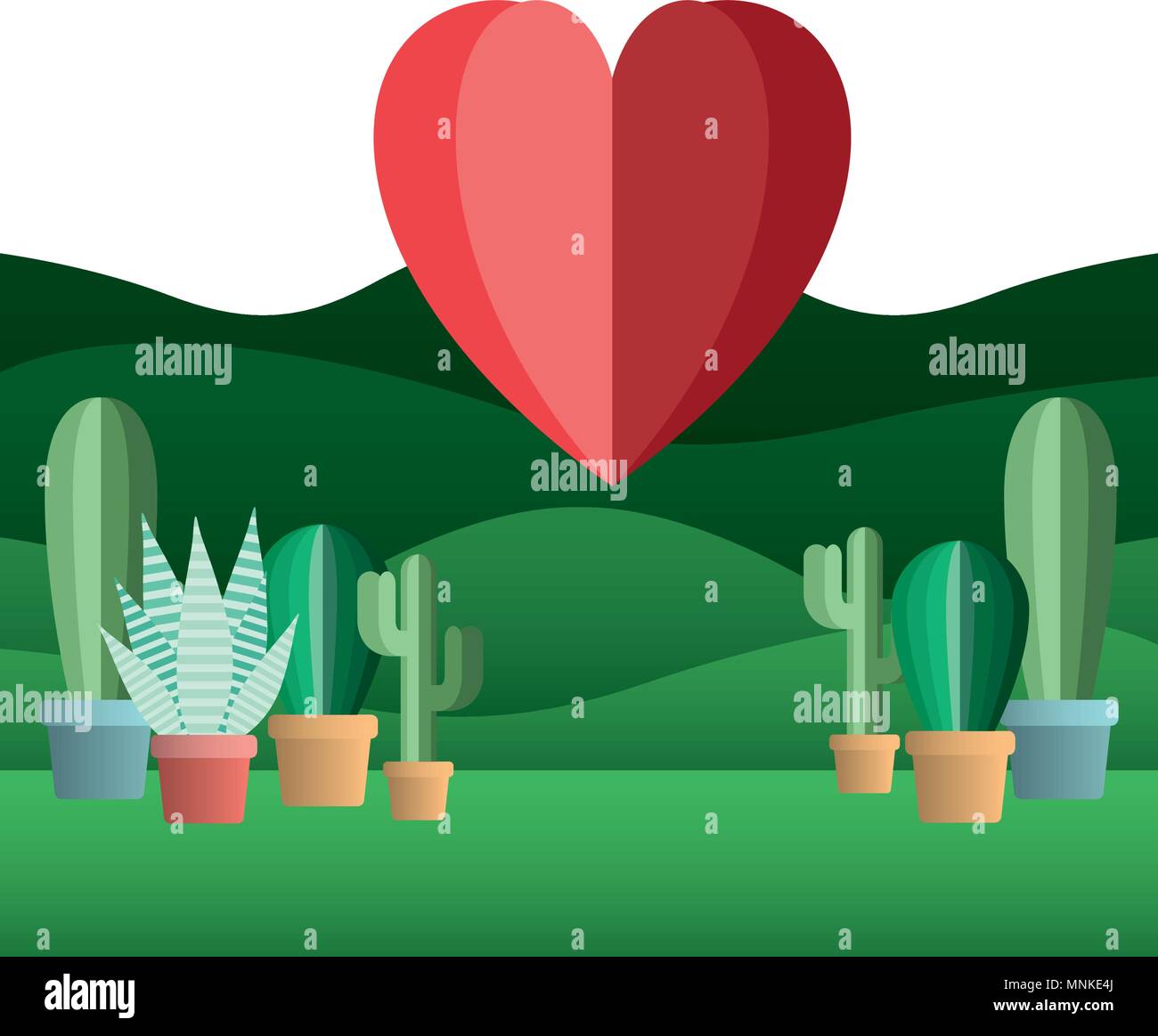 Cactus en pot plante avec coeur landscape scene Illustration de Vecteur