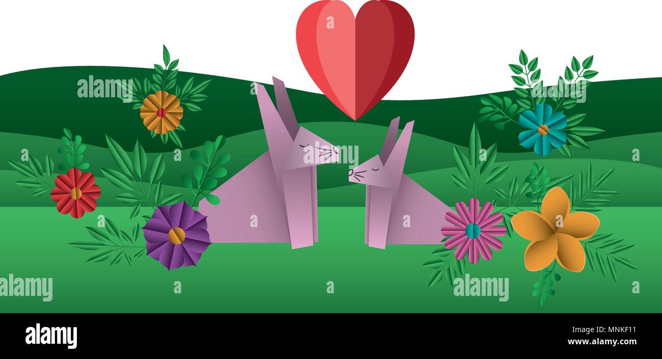 Cute couple lapins origami papier dans le domaine Illustration de Vecteur