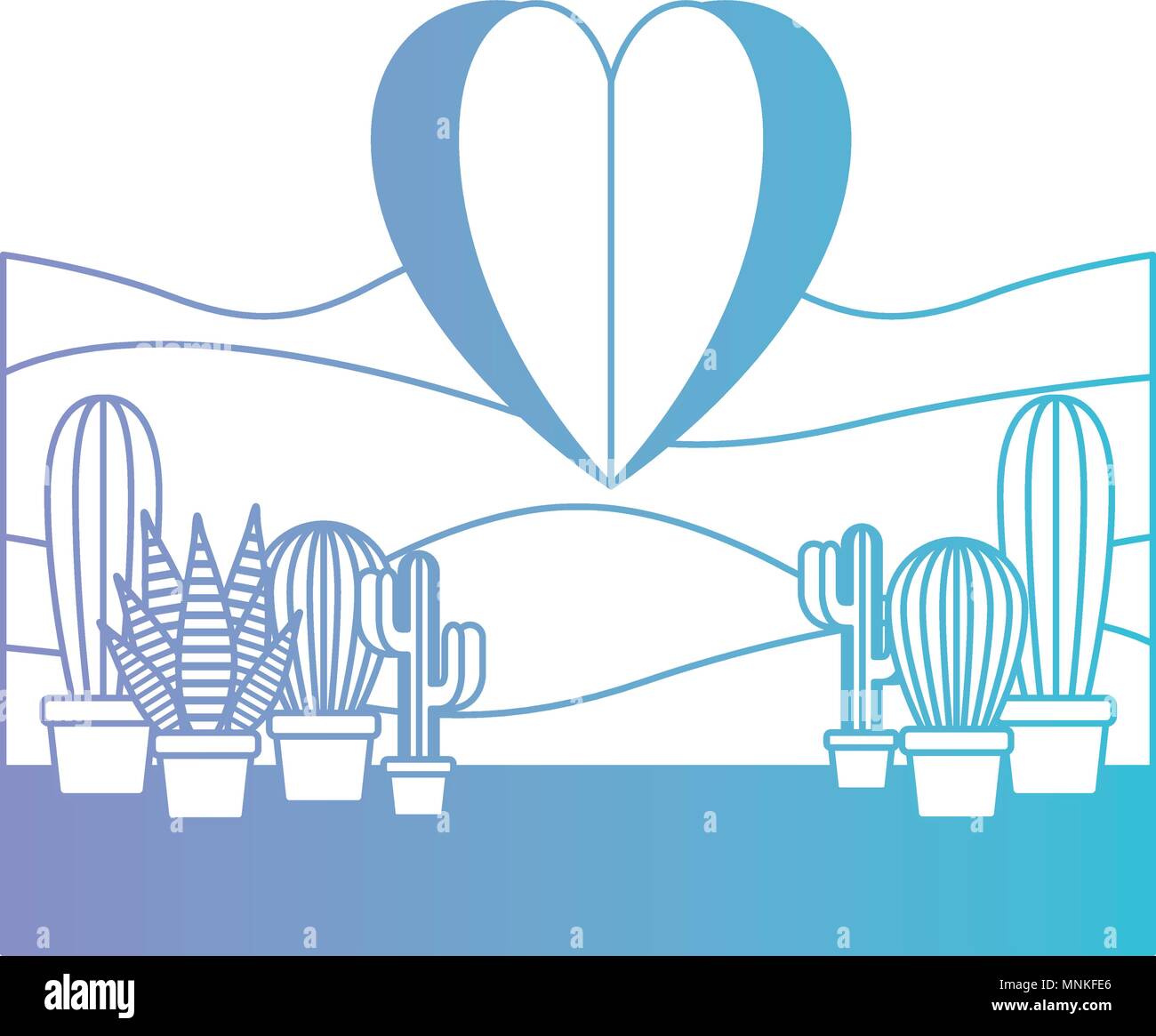 Cactus en pot plante avec coeur landscape scene Illustration de Vecteur