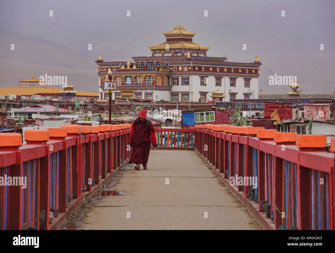 Les nonnes tibétaines marche, Yarchen Gar, Sichuan, Chine Banque D'Images