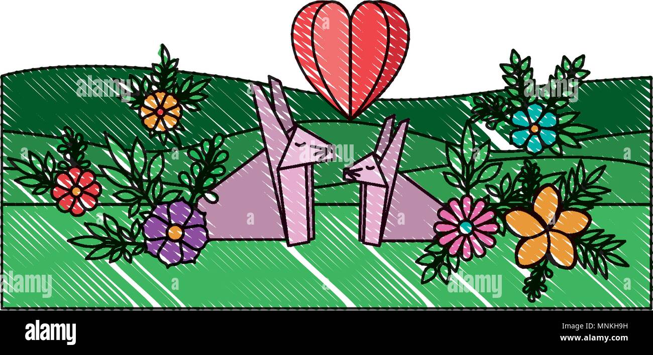 Cute couple lapins origami papier dans le domaine Illustration de Vecteur
