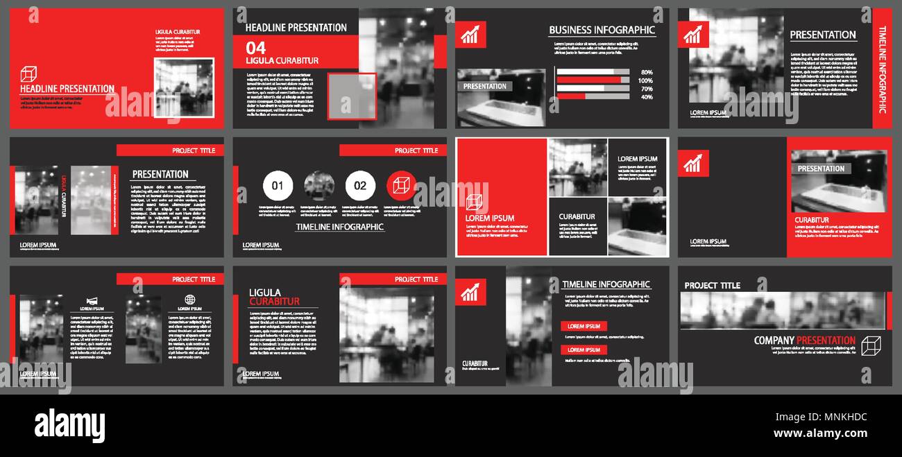 Le rouge et le noir des modèles de diapositives de présentation, l'arrière-plan. Éléments d'infographie. Utilisez pour flyer, brochure, dépliant, corporate, marketing, publicité Illustration de Vecteur