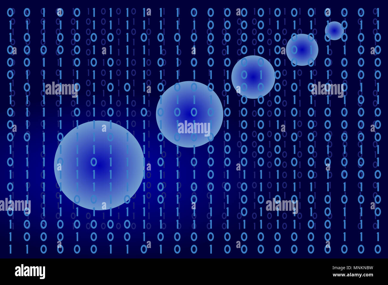Dégradé bleu cercles au sein des données binaire numérique dans le cyberespace. Moderne, la science, la technologie, l'ordinateur virus concept. Banque D'Images