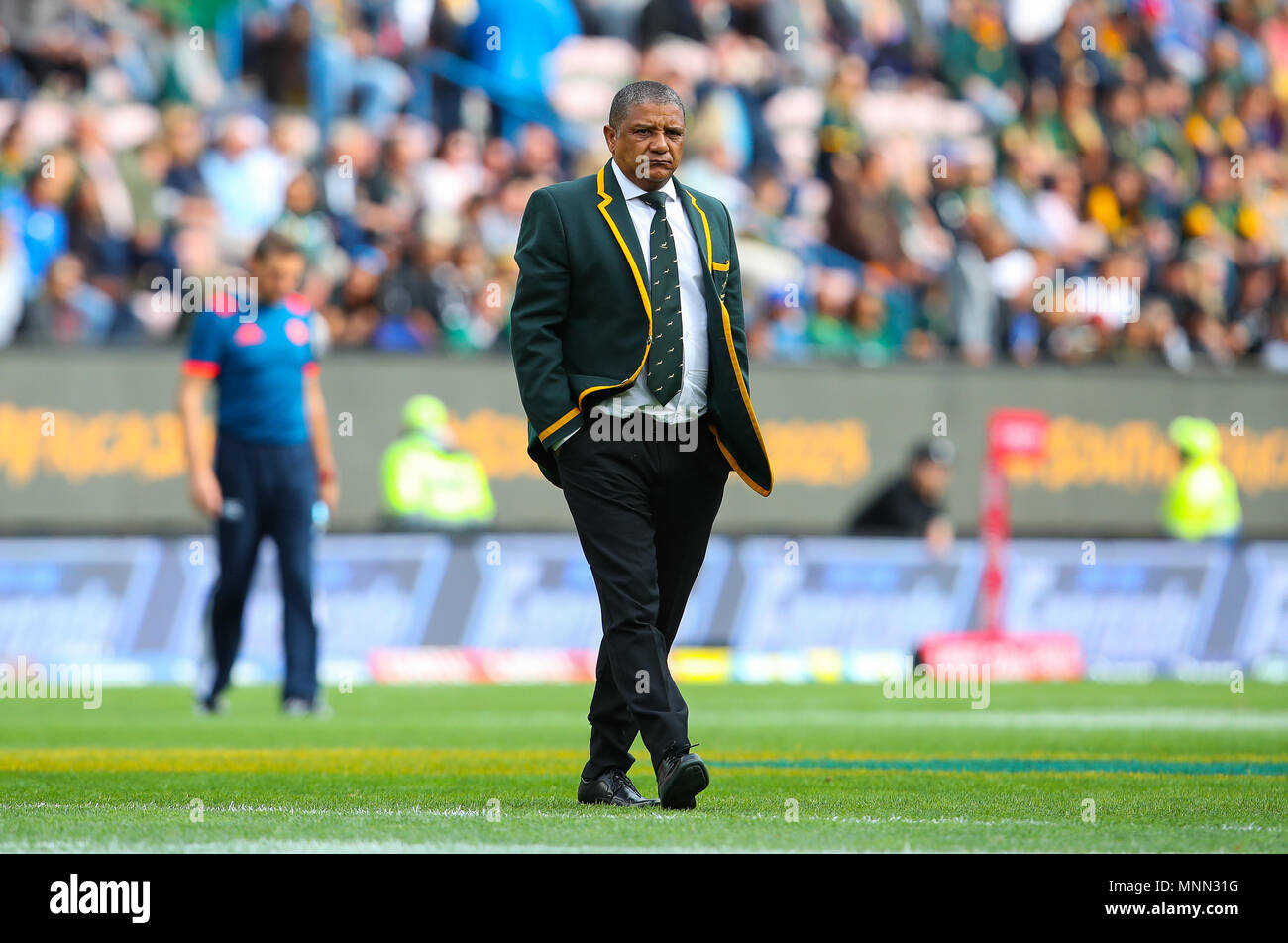 CAPE TOWN, AFRIQUE DU SUD - Samedi 7 octobre 2017, l'entraîneur de l'Afrique du Sud, Allister Coetzee, au cours de l'épreuve de championnat de Rugby Lager entre sou Banque D'Images