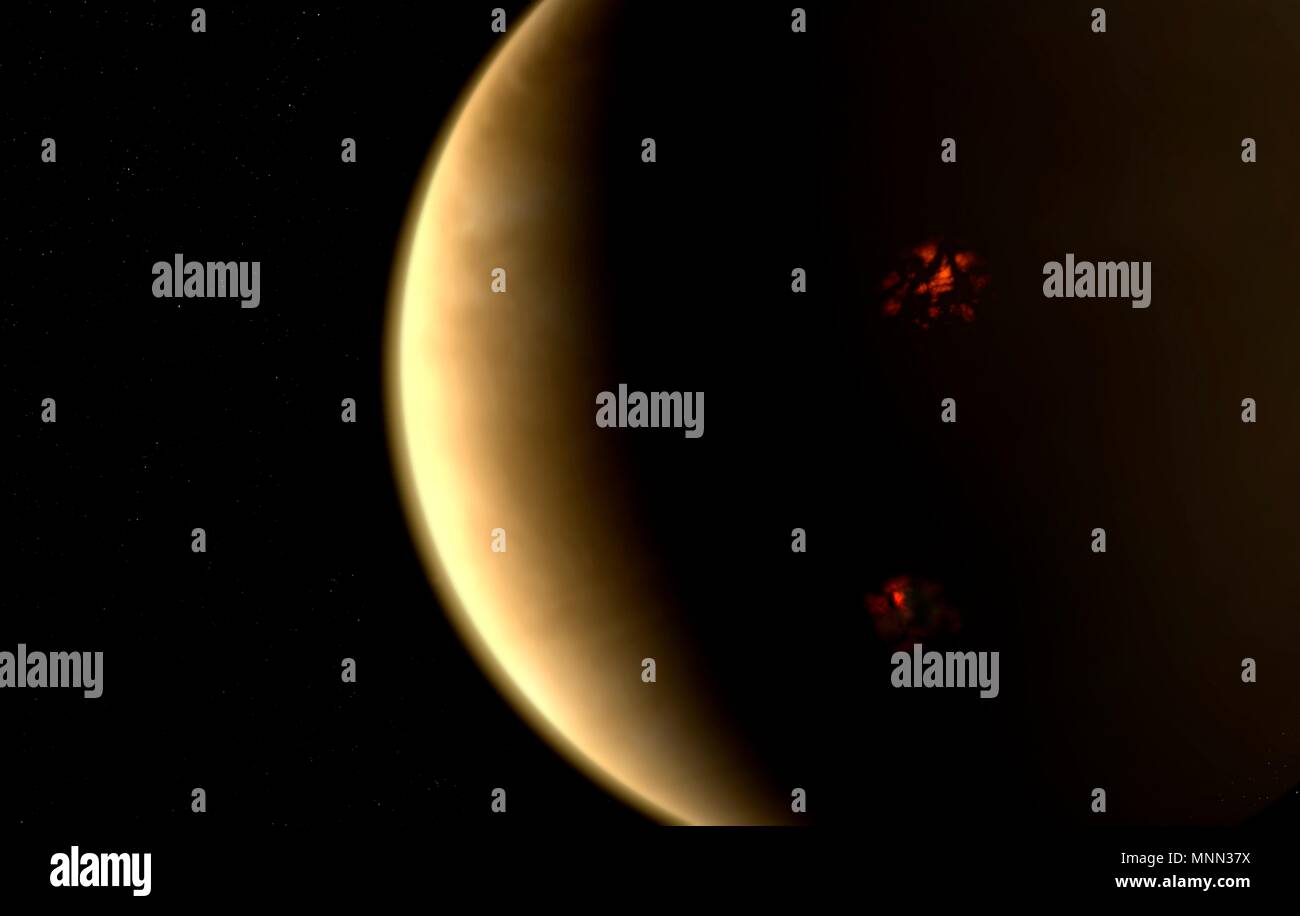 Illustration de tempêtes dans l'atmosphère de la planète Vénus, comme vu de l'espace. Vénus est la deuxième planète à partir du Soleil. C'est un monde hostile dont la surface est toujours couvert de nuages, cachant une atmosphère écrasante 93 fois plus dense que celle de la Terre. Banque D'Images