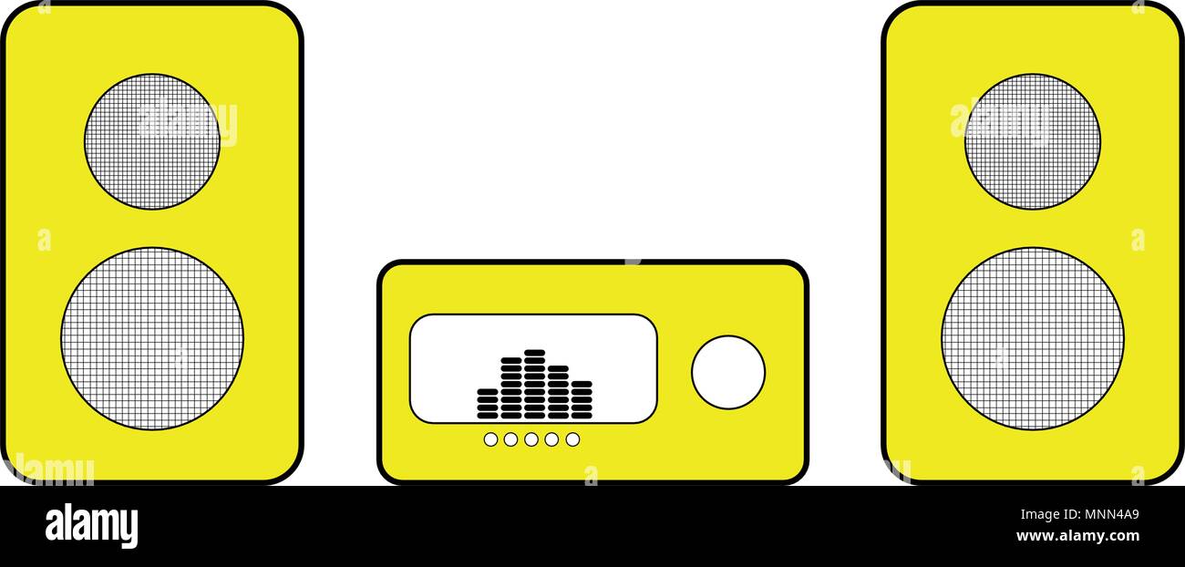 Dessin vectoriel système stéréo jaune sur fond blanc. Chaîne hi-fi stéréo, icône. Système de son. Illustration de Vecteur