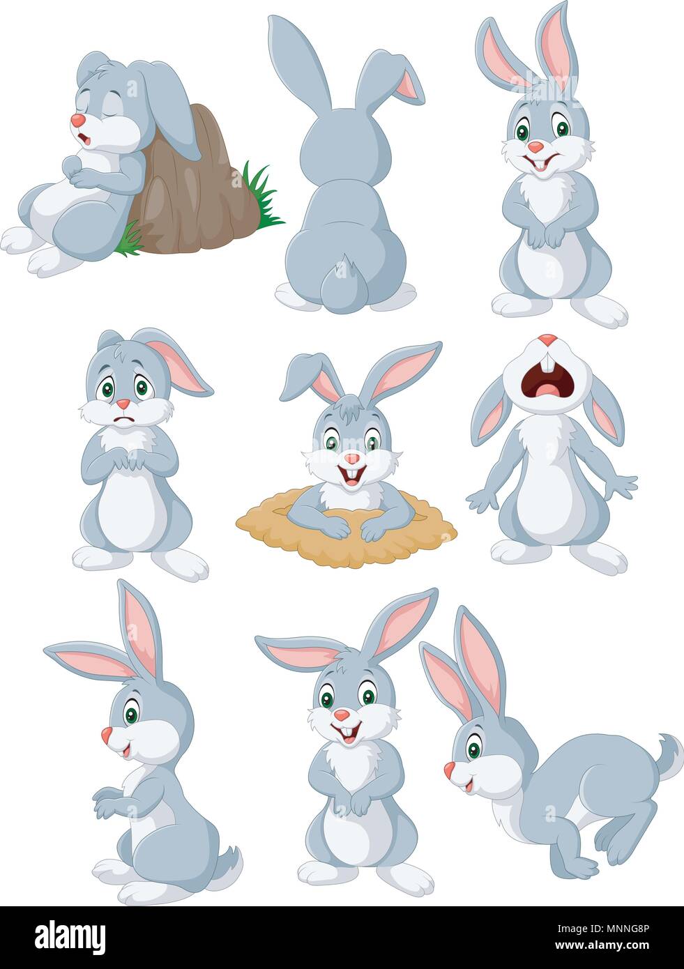 Lapin de dessin animé avec différents posent et d ...
