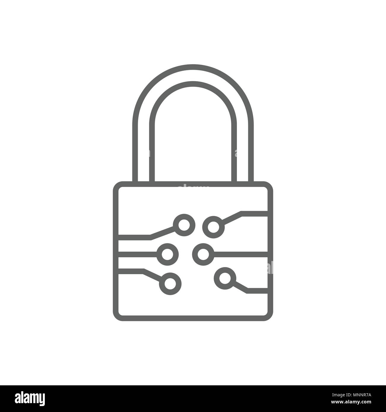Cadenas électronique numérique fine ligne Symbole Vecteur Icône Graphique Modèle de conception Illustration de Vecteur