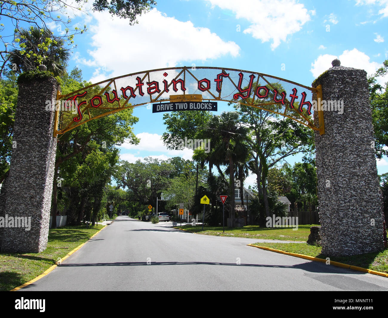 Fontaine de Jouvence entrée, St Augustine, Florida, USA, 2018, © Katharine Andriotis Banque D'Images