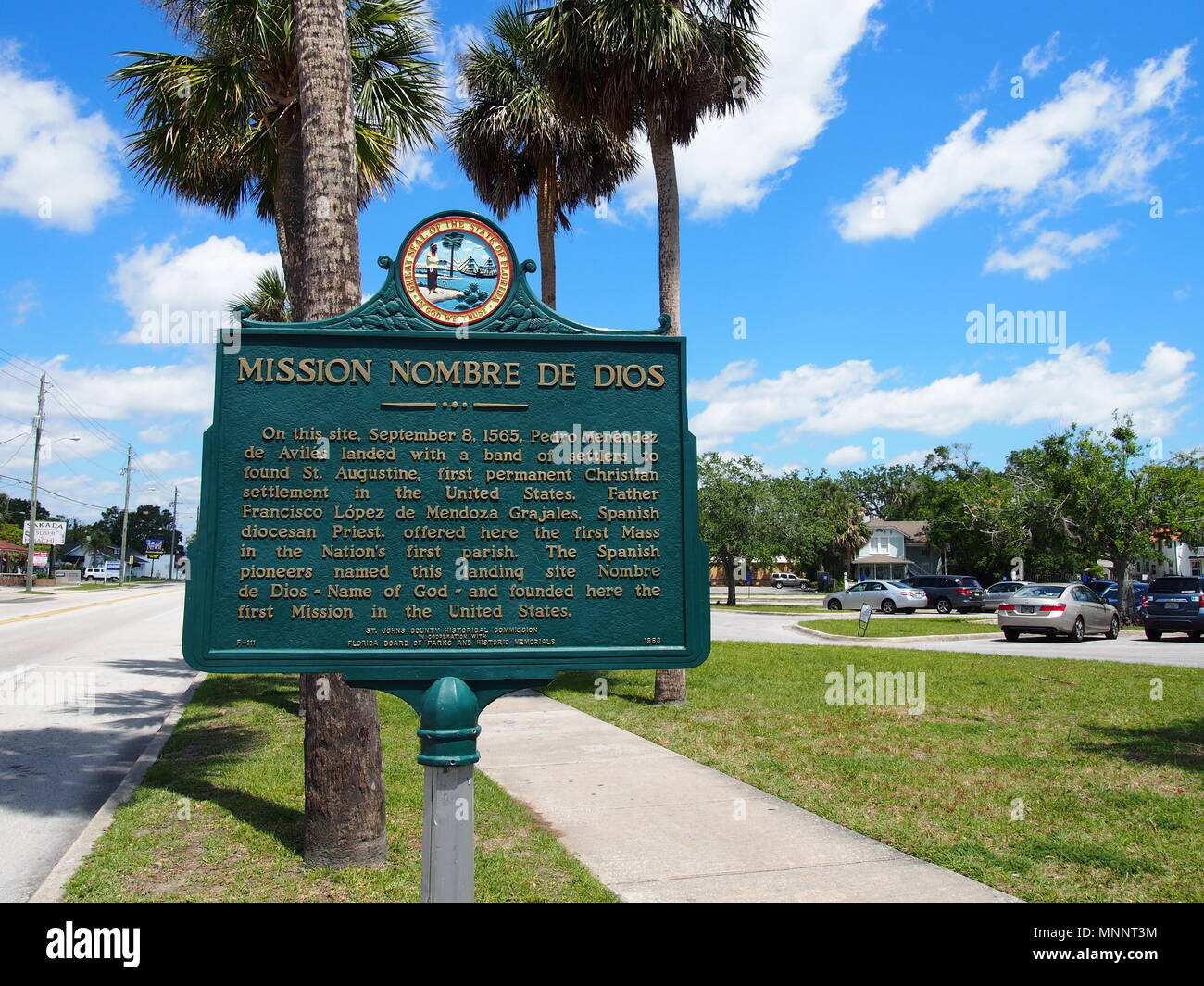Marquage de Plaques Nombre de Dios Mission à Saint Augustine, Florida, USA, 2018, © Katharine Andriotis Banque D'Images