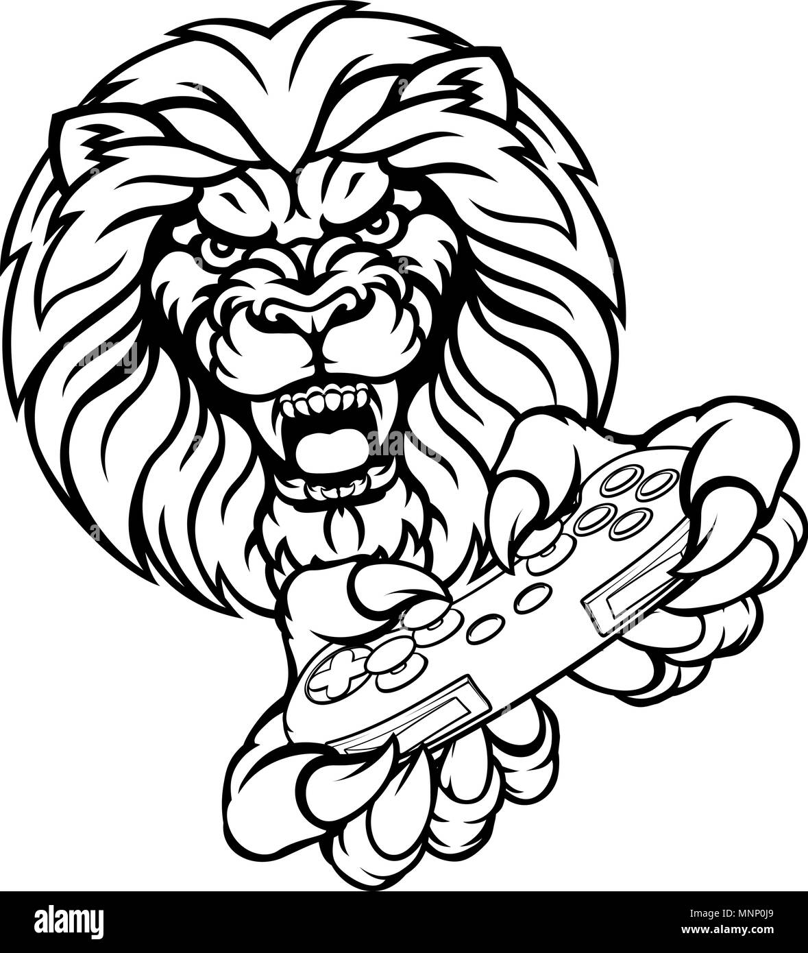 Mascotte Lion Gamer Illustration de Vecteur