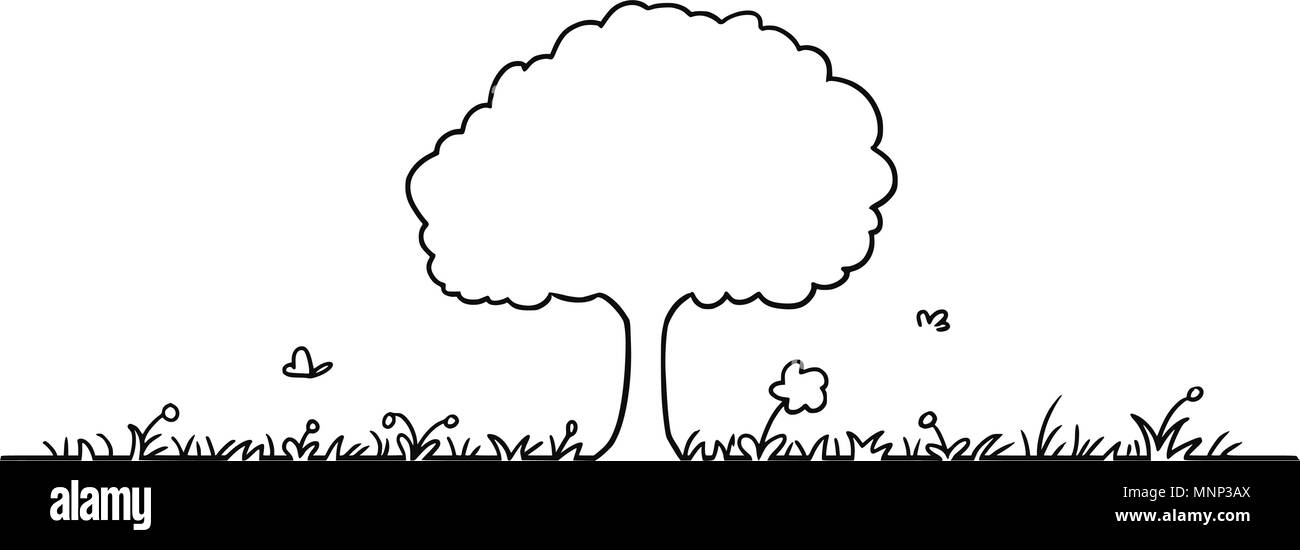 Dessin Artistique Vecteur Illustration De L Arbre Simple L Herbe Et Les Fleurs De L Element De Conception De Forme Image Vectorielle Stock Alamy