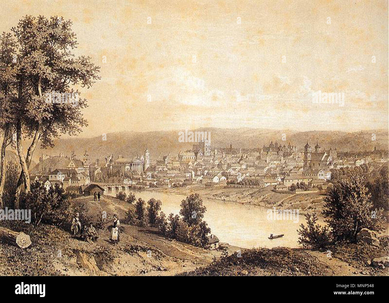 Anglais : vue panoramique de Vilnius. Polski : Panorama Wilna. 19e siècle. Panorama 957 Wilna Banque D'Images