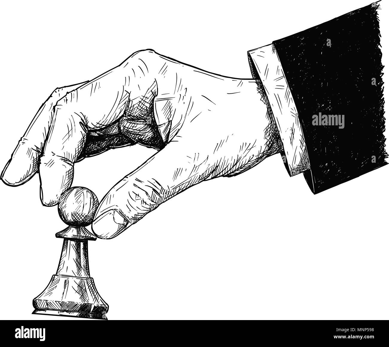 Dessin Artistique vecteur Illustration de main tenant la figure de pions. Illustration de Vecteur