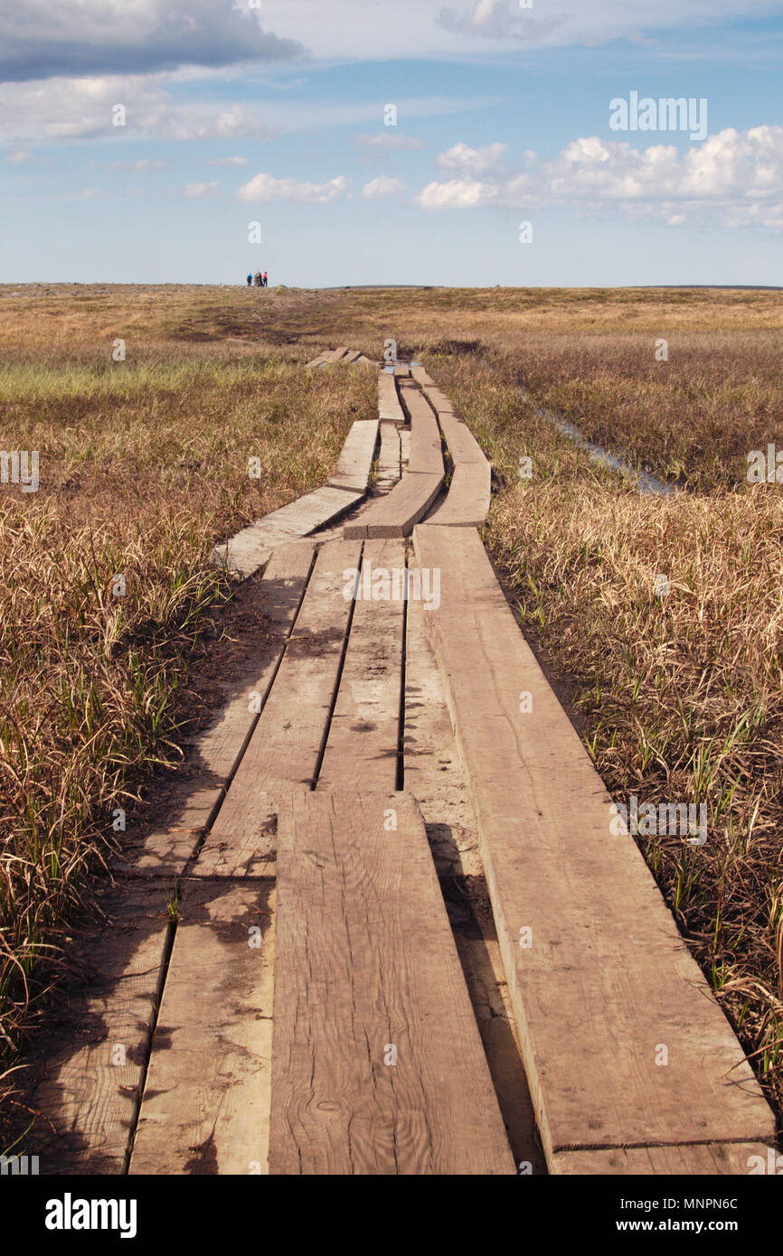 Vue panoramique sur le sentier près de Knivskjelodden Nordkapp, Norvège. Knivskjelodden est la partie la plus au nord de l'Europe et ne peut être atteint à pied. Banque D'Images