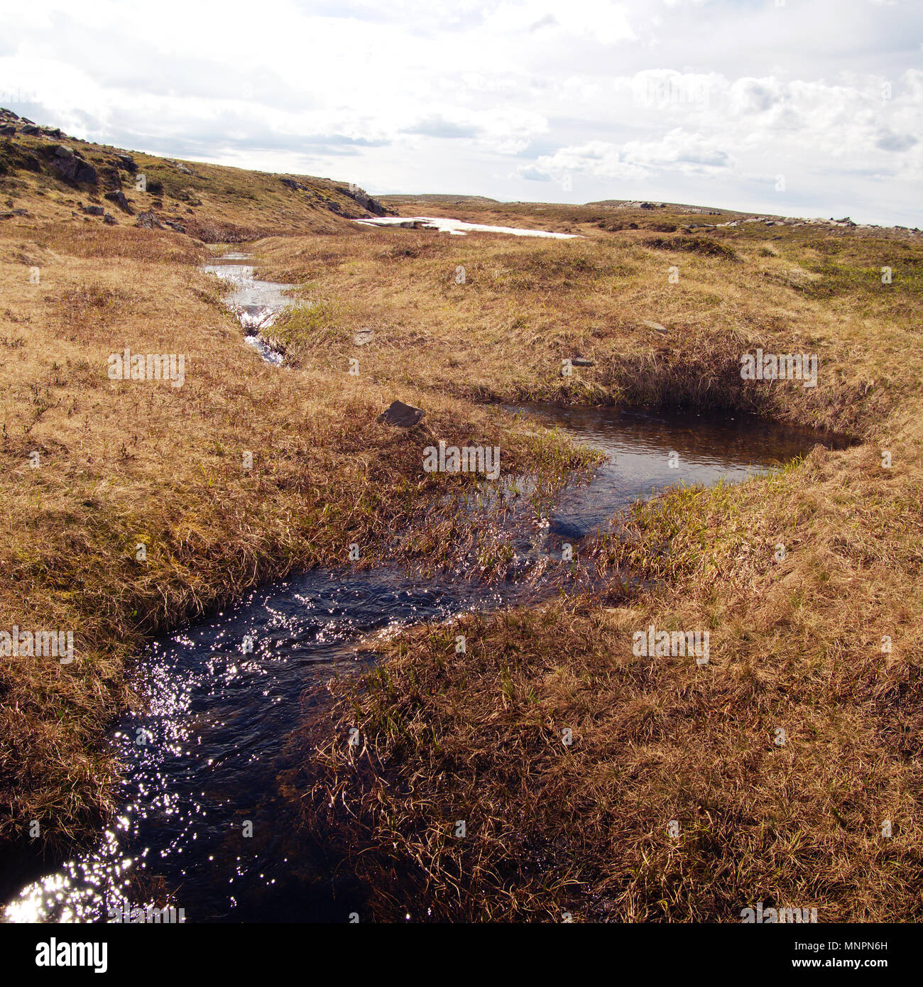 Vue panoramique sur le sentier près de Knivskjelodden Nordkapp, Norvège. Knivskjelodden est la partie la plus au nord de l'Europe et ne peut être atteint à pied. Banque D'Images