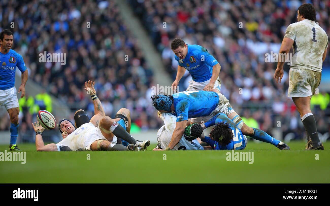 James Haskell de l'Angleterre au cours de l'Angleterre contre l'Italie Tournoi RBS 6 Nations 2011 Rugby International, joué au stade de Twickenham à Londres, Angleterre, RU Banque D'Images