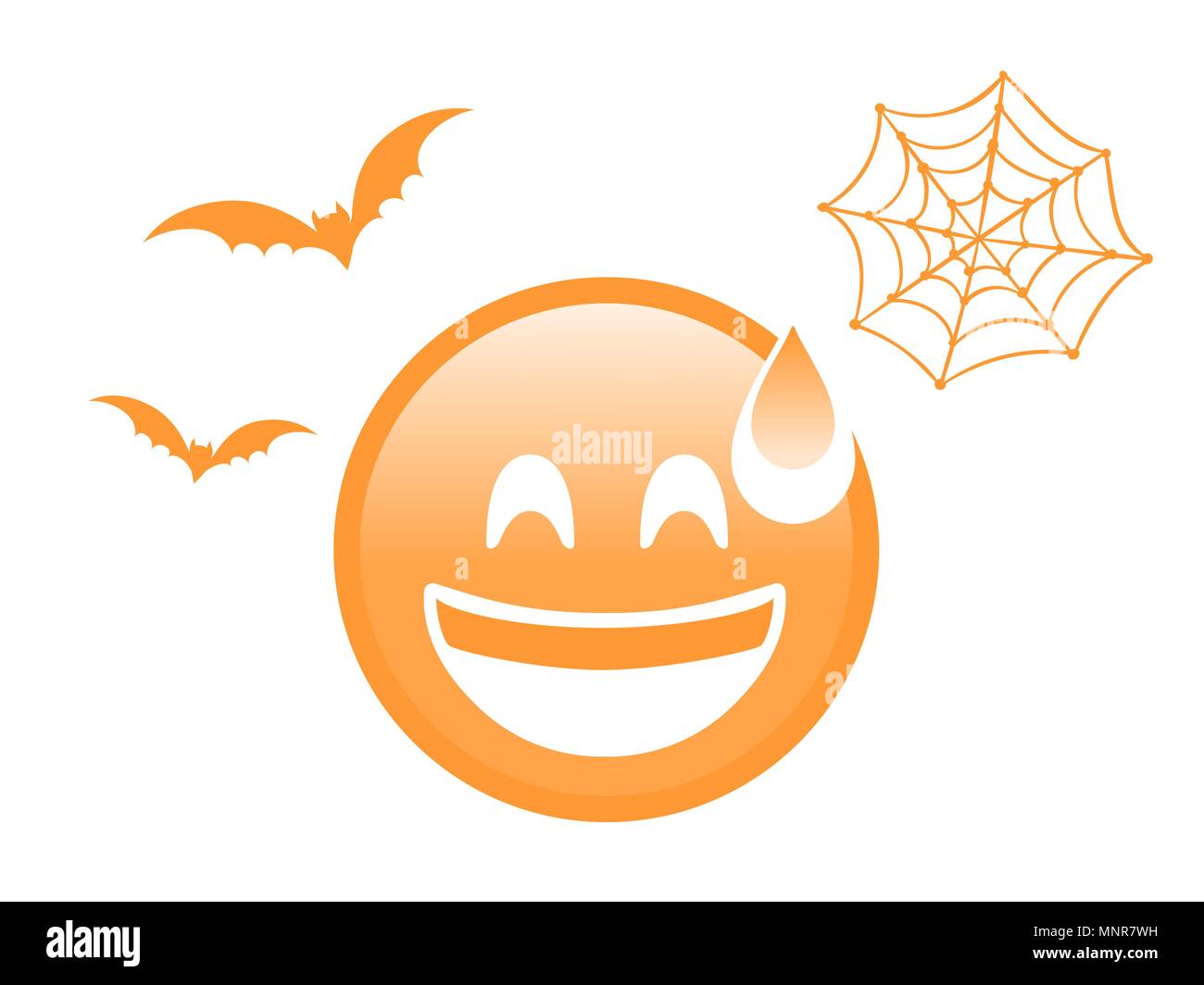 L'orange isolé et effrayant effrayant visage télévision icône avec flying bat et net spider Illustration de Vecteur