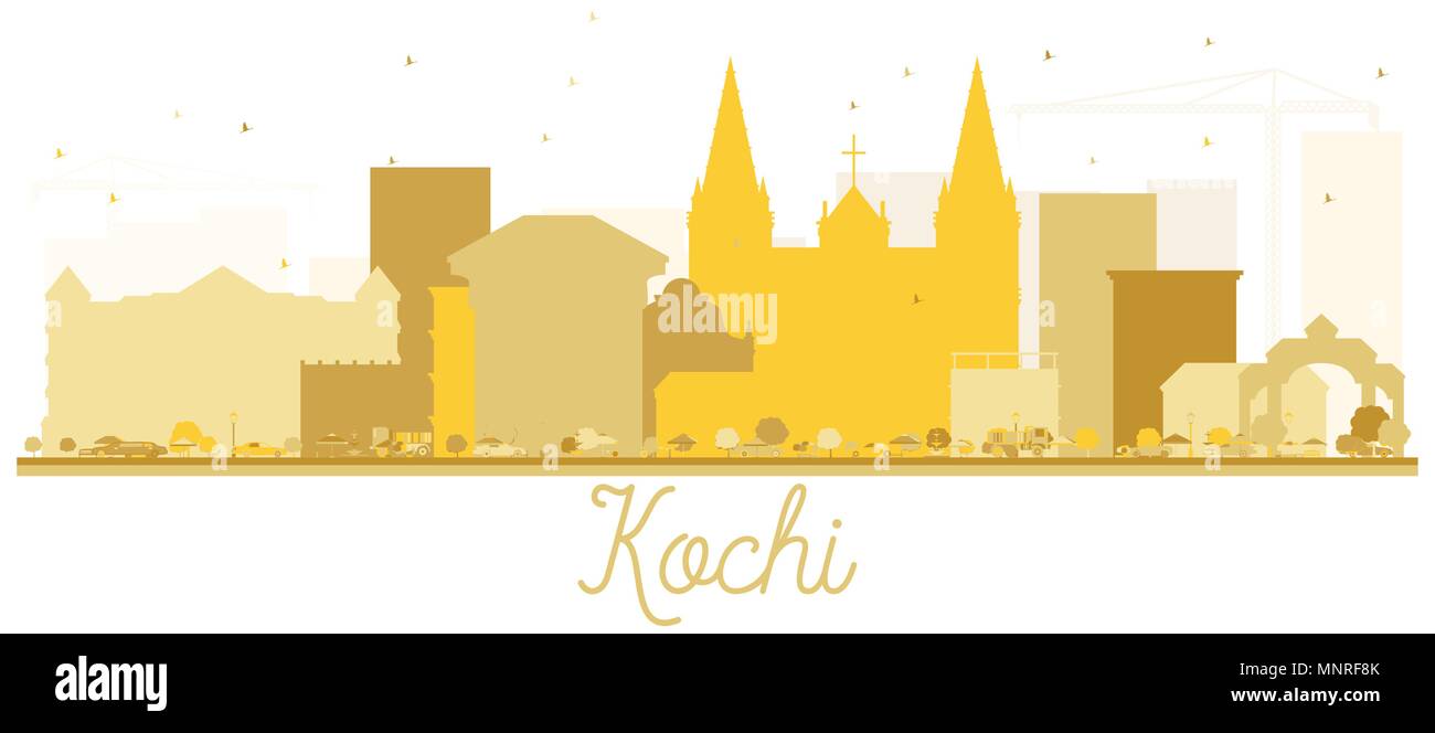 Kochi City Skyline Silhouette en couleur or. Vector illustration. Concept simple pour le tourisme présentation, bannière, un placard ou un site web. Illustration de Vecteur