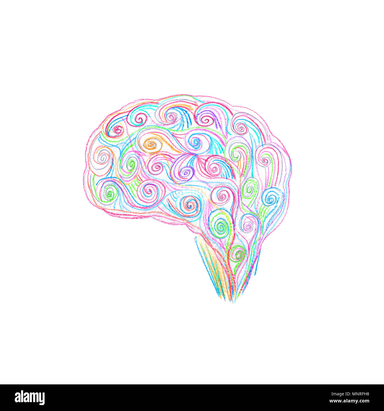 Cerveau dessin avec crayons de couleur. Concept de la créativité. Banque D'Images