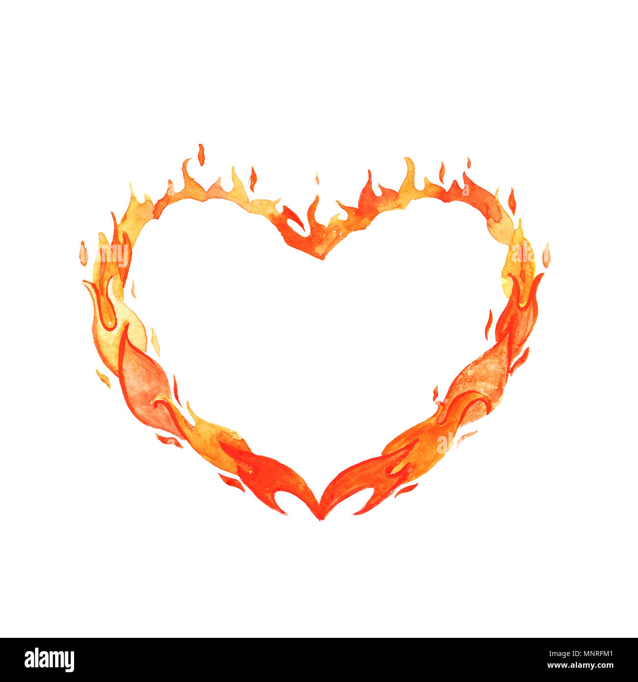 Burning Heart. Aquarelle illustration pour la Saint-Valentin, une déclaration d'amour, une invitation à une date. Banque D'Images