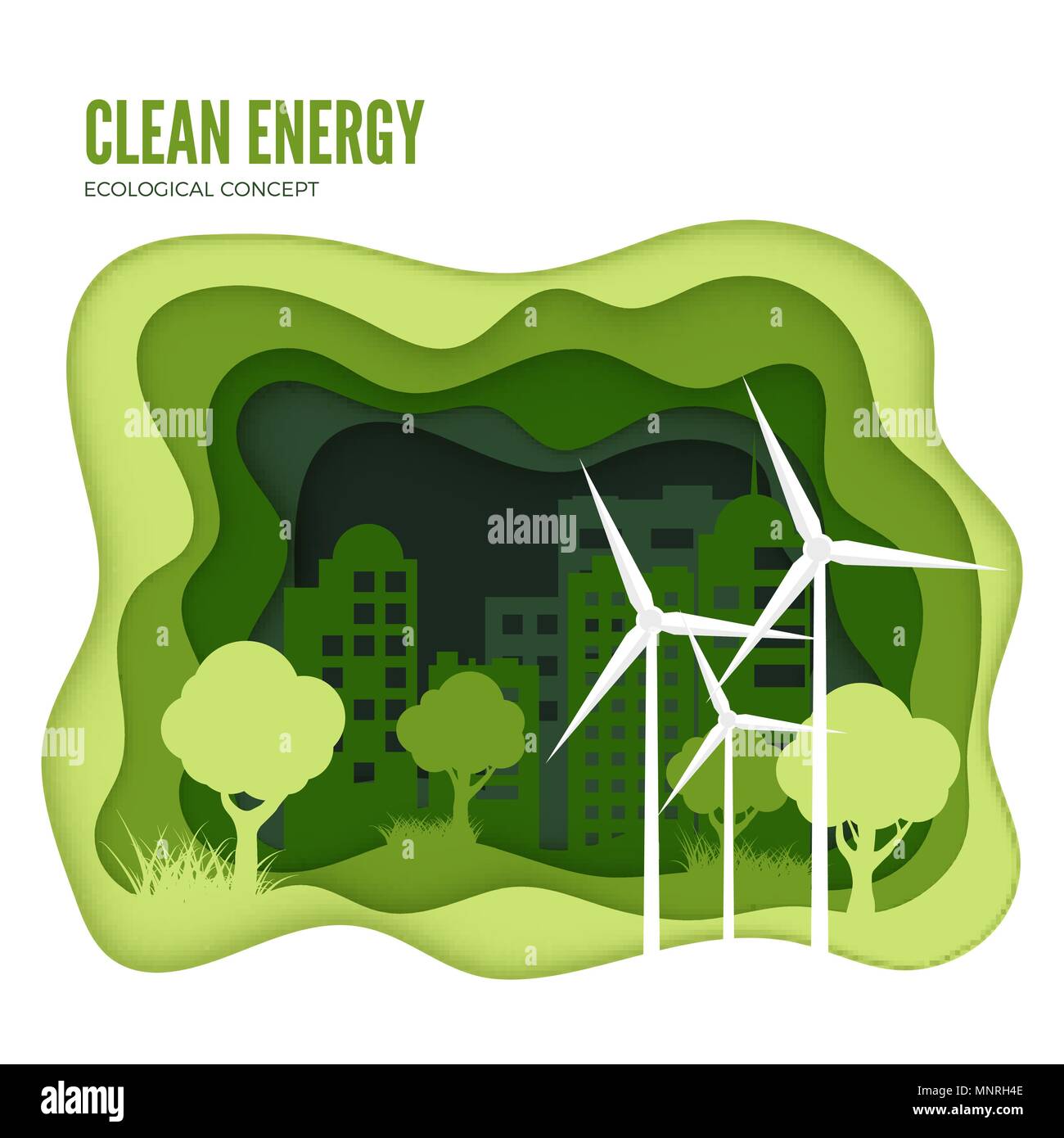 Un concept écologique de l'énergie verte. Coupe papier vert modèle de page. La Journée mondiale de l'environnement. Vector illustration isolé sur fond blanc Illustration de Vecteur