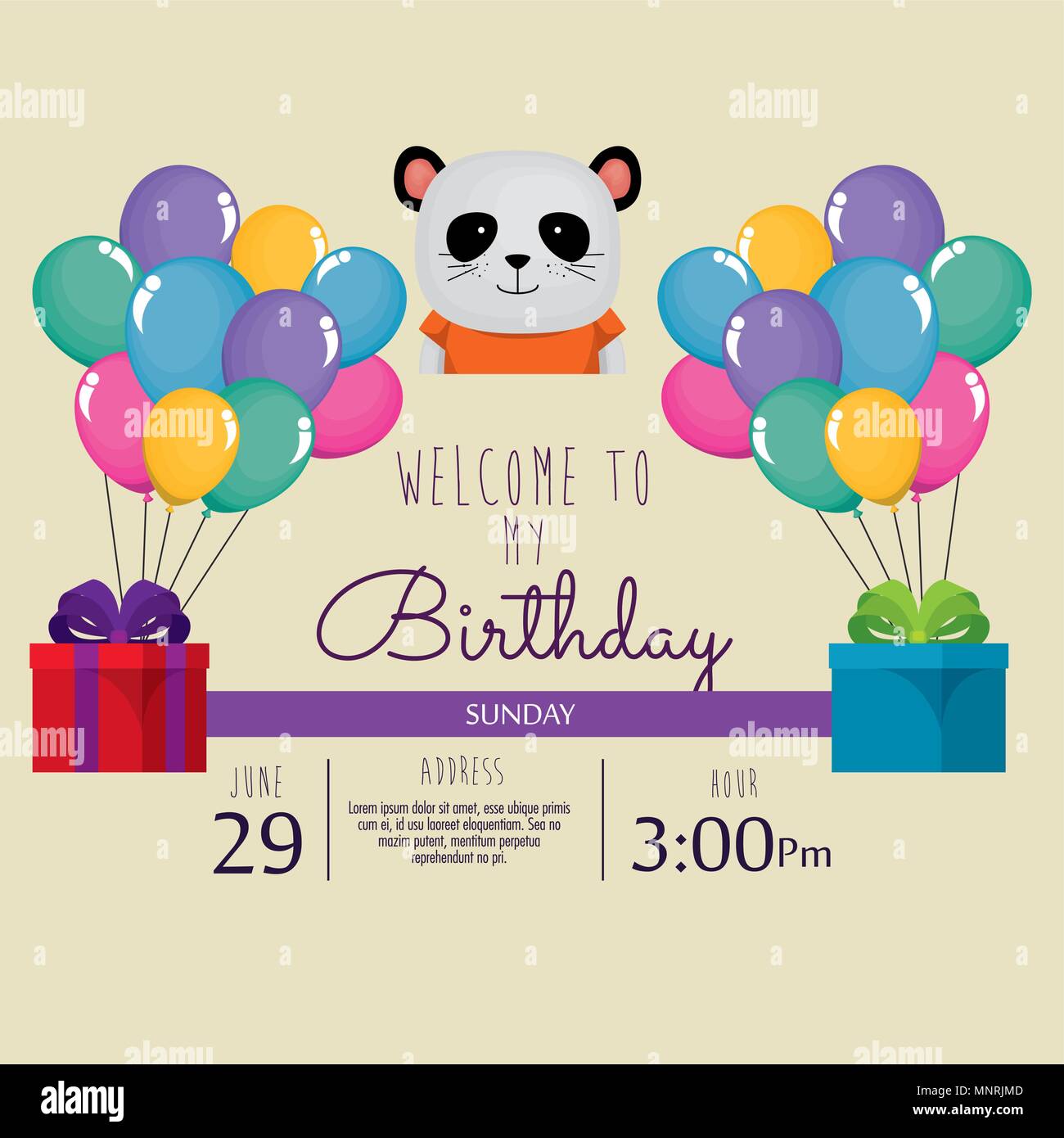 Joyeux Anniversaire Carte Avec Cute Bear Panda Image Vectorielle Stock Alamy