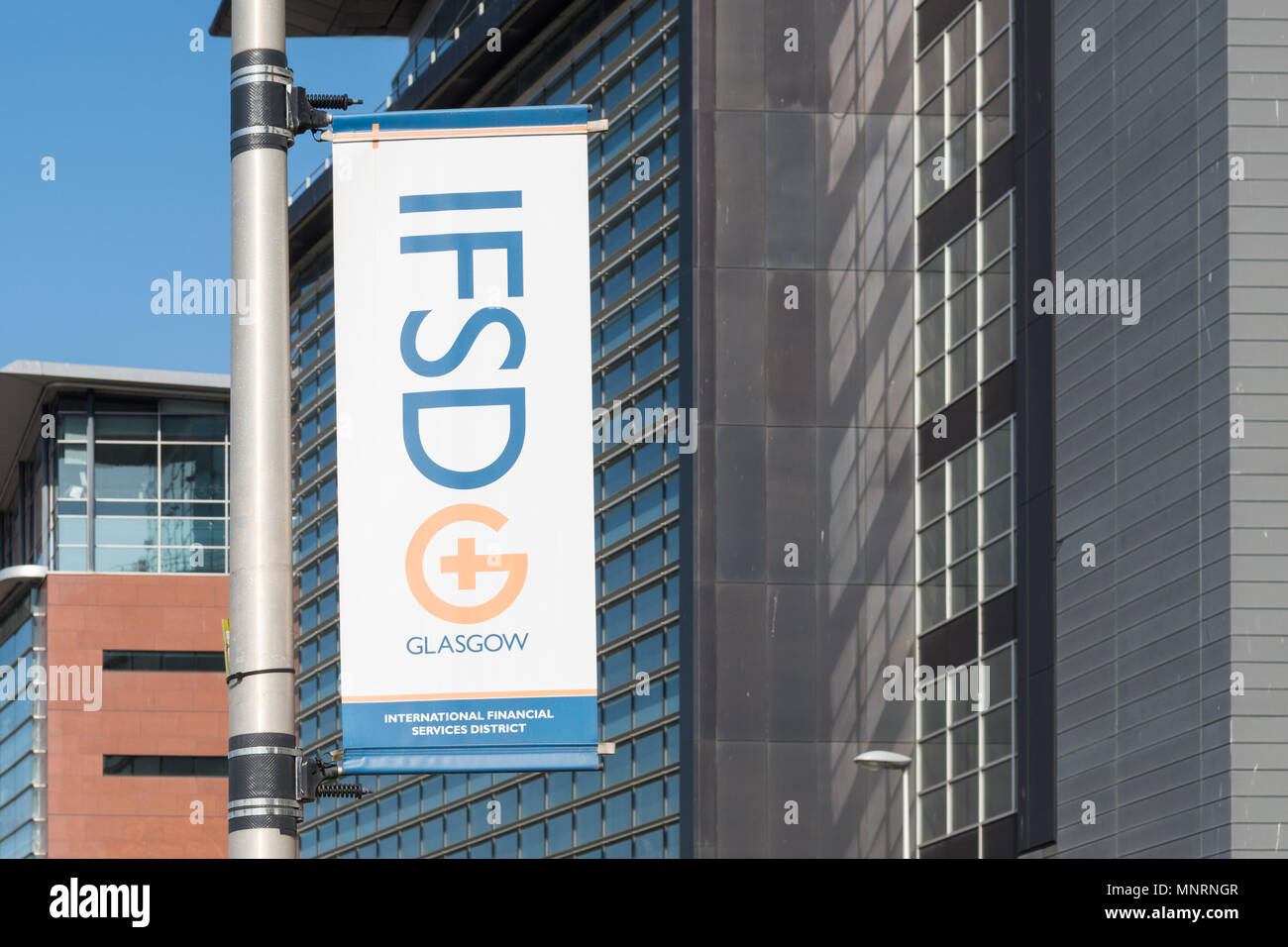 Le CIDD Glasgow - International Financial Services District - bannière, Ecosse, Royaume-Uni Banque D'Images