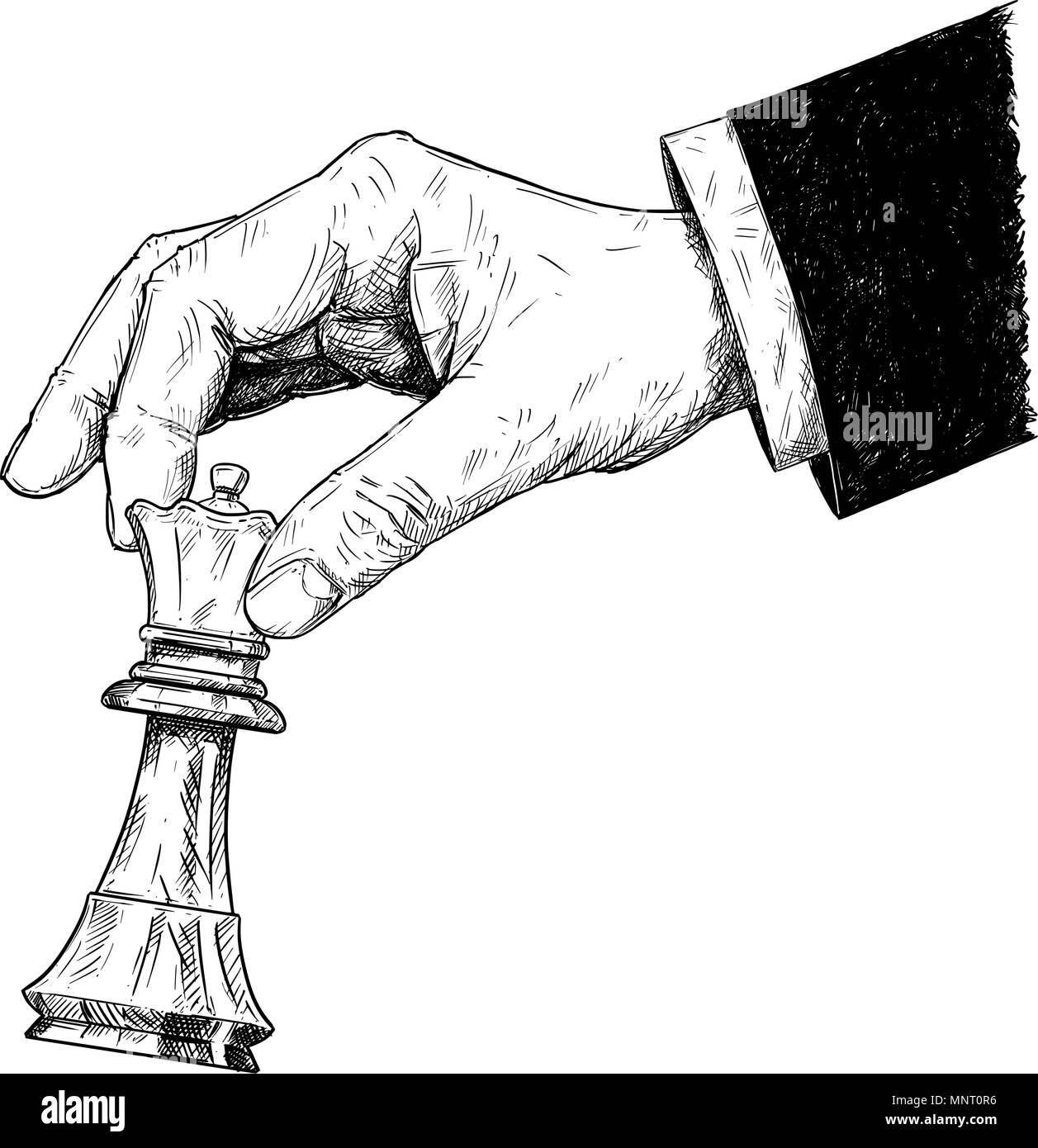 Dessin Artistique vecteur Illustration de Hand Holding Chess King Figure. Illustration de Vecteur